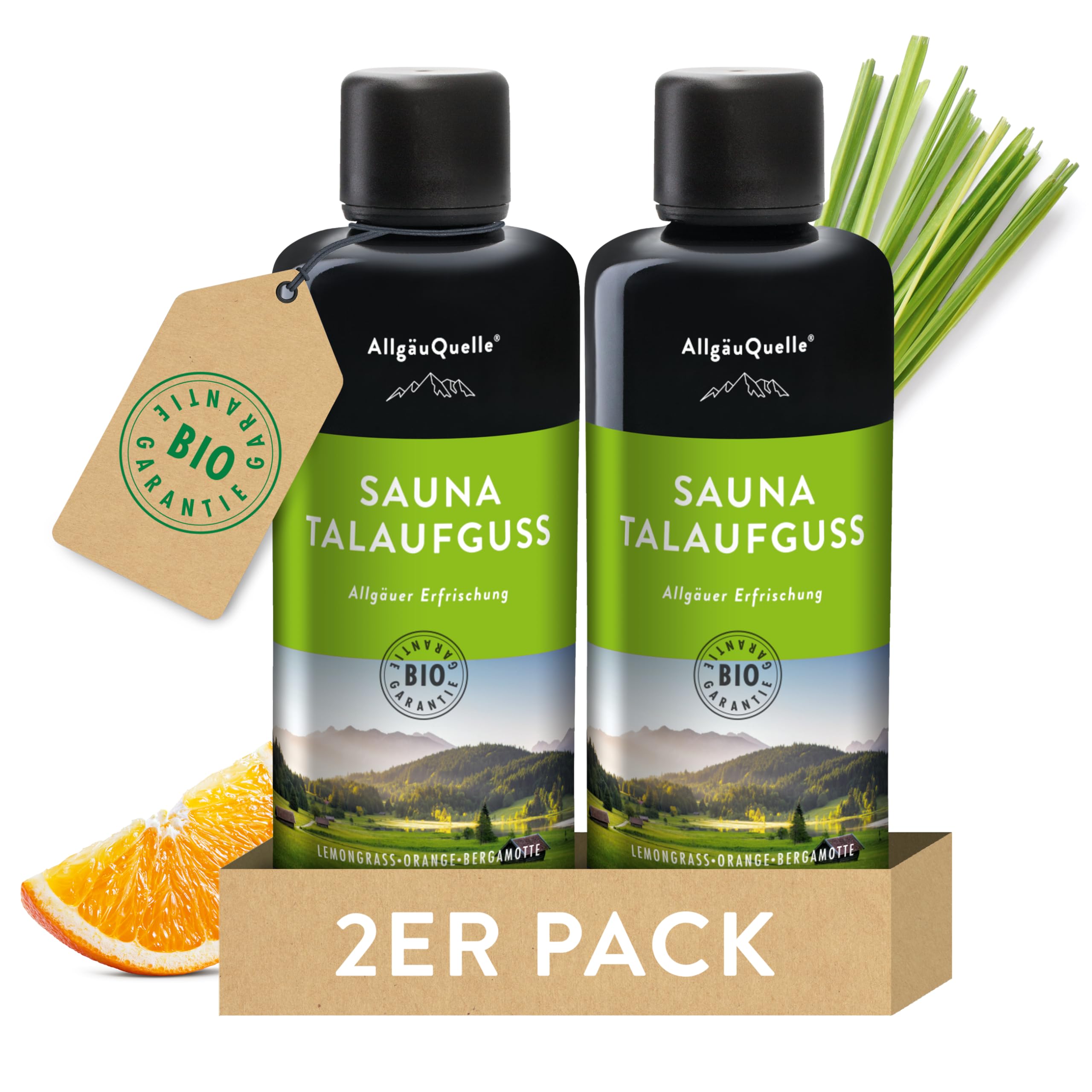 AllgäuQuelle® Saunaaufguss mit 100% Bio Öle Erfrischung (100 ml (2er Pack))