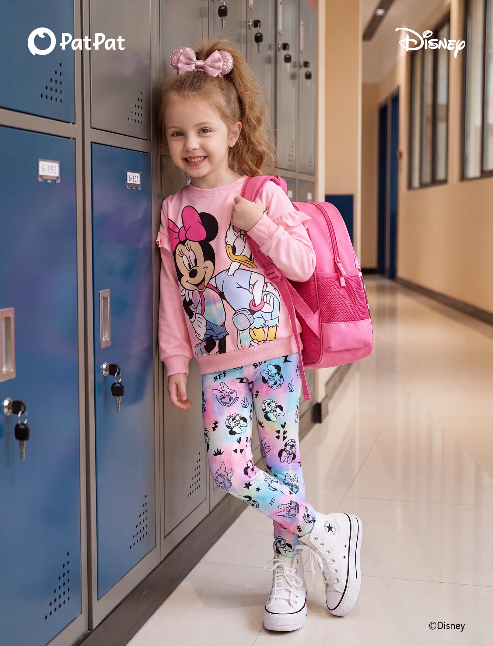 Disney Frozen Minnie Mouse Stitch Princess Herbst Kleinkind Mädchen Outfit 2-teiliges Mädchen Kleidung Langarm Sweatshirt und Leggings | Offizielles Lizenzprodukt, kräftiger Charakterdruck, Rüschen-Schulter, bequeme Passform, weiches Gefühl, leicht