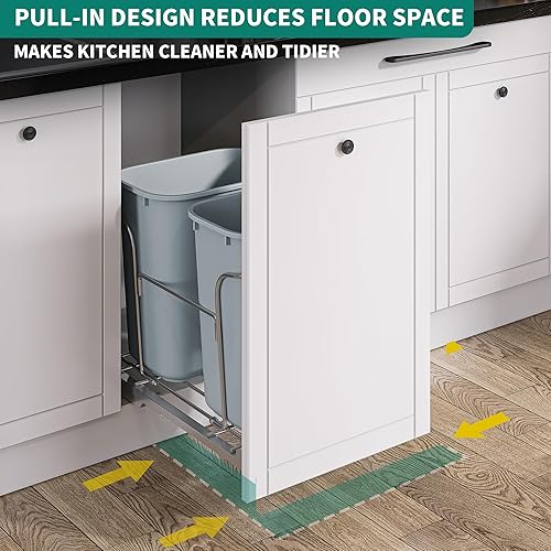 Miniatura 4 de YITAHOME Cubo de basura extraíble de 43 cuartos de galón con tapa, contenedor de basura deslizante debajo del montaje con toboganes silenciosos, gris