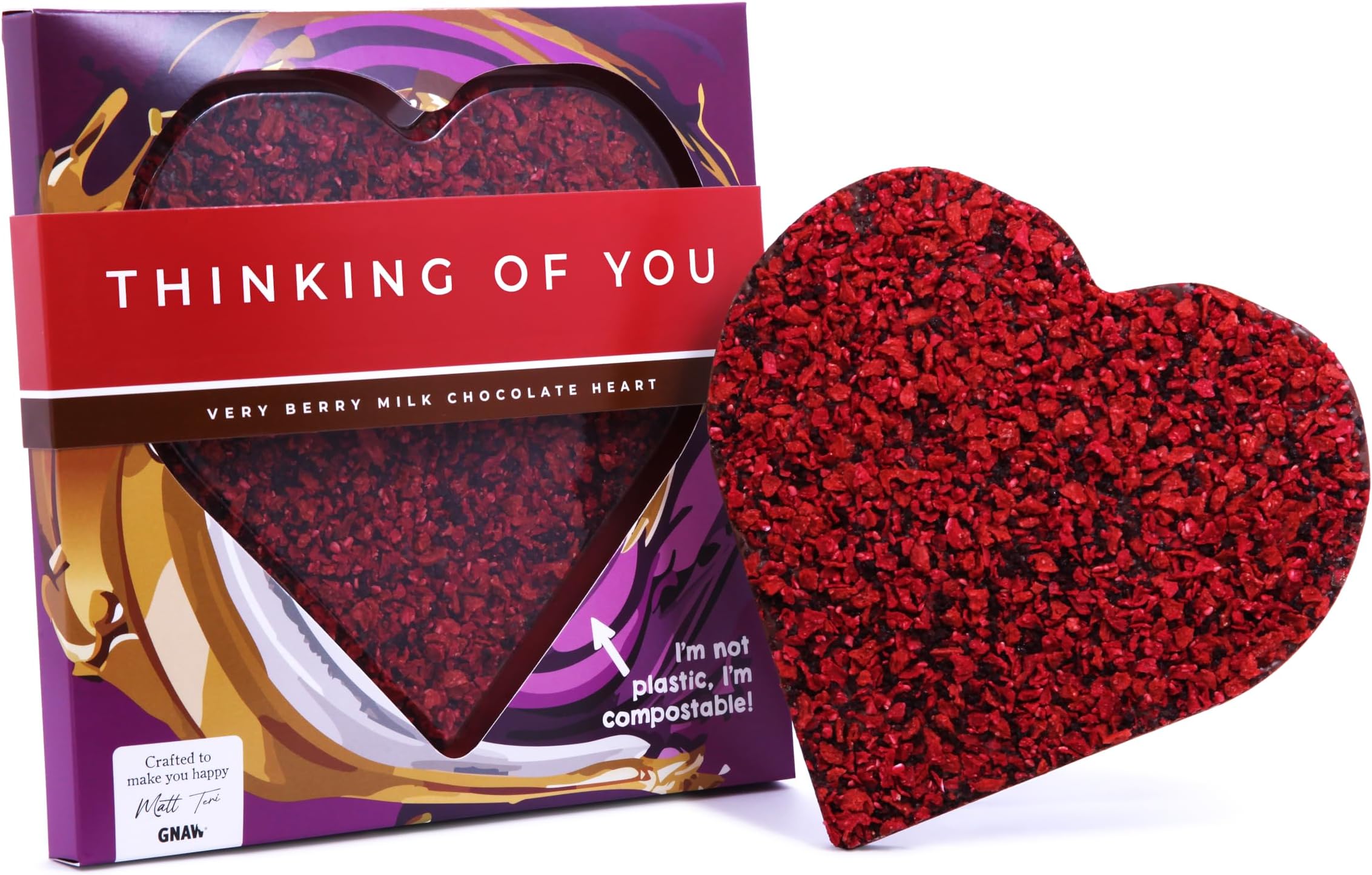 Gnaw Very Berry Milk Chocolate Heart 200g - Chocolate Gift with Berry Pieces for Special Occasions, Single Chocolates Gift Box, Ideal for Celebrations Chocolate (Single, Thinking of You)