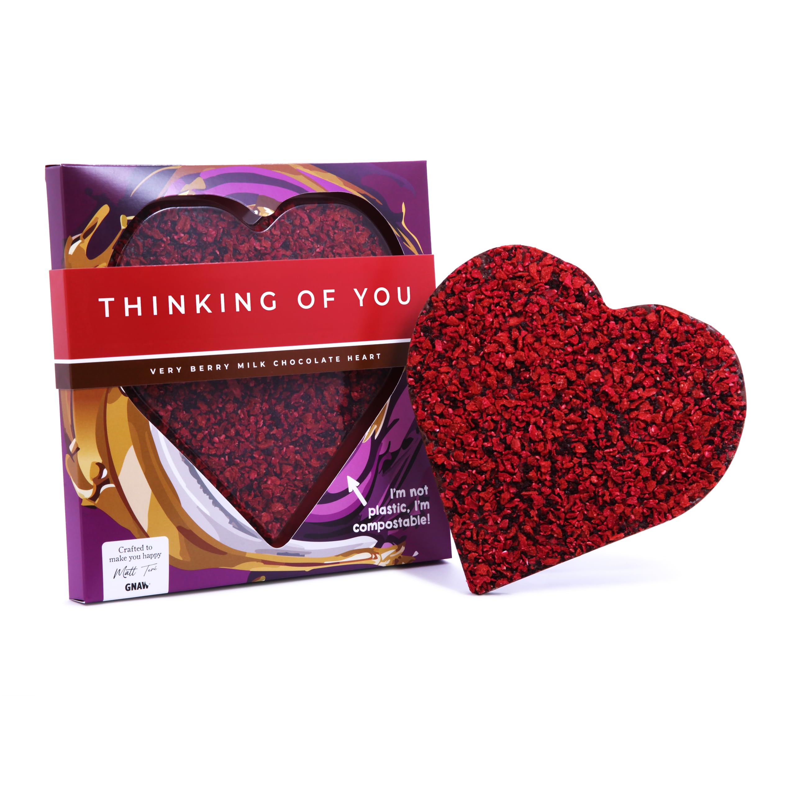 Gnaw Very Berry Milk Chocolate Heart 200g - Chocolate Gift with Berry Pieces for Special Occasions, Single Chocolates Gift Box, Ideal for Celebrations Chocolate (Single, Thinking of You)