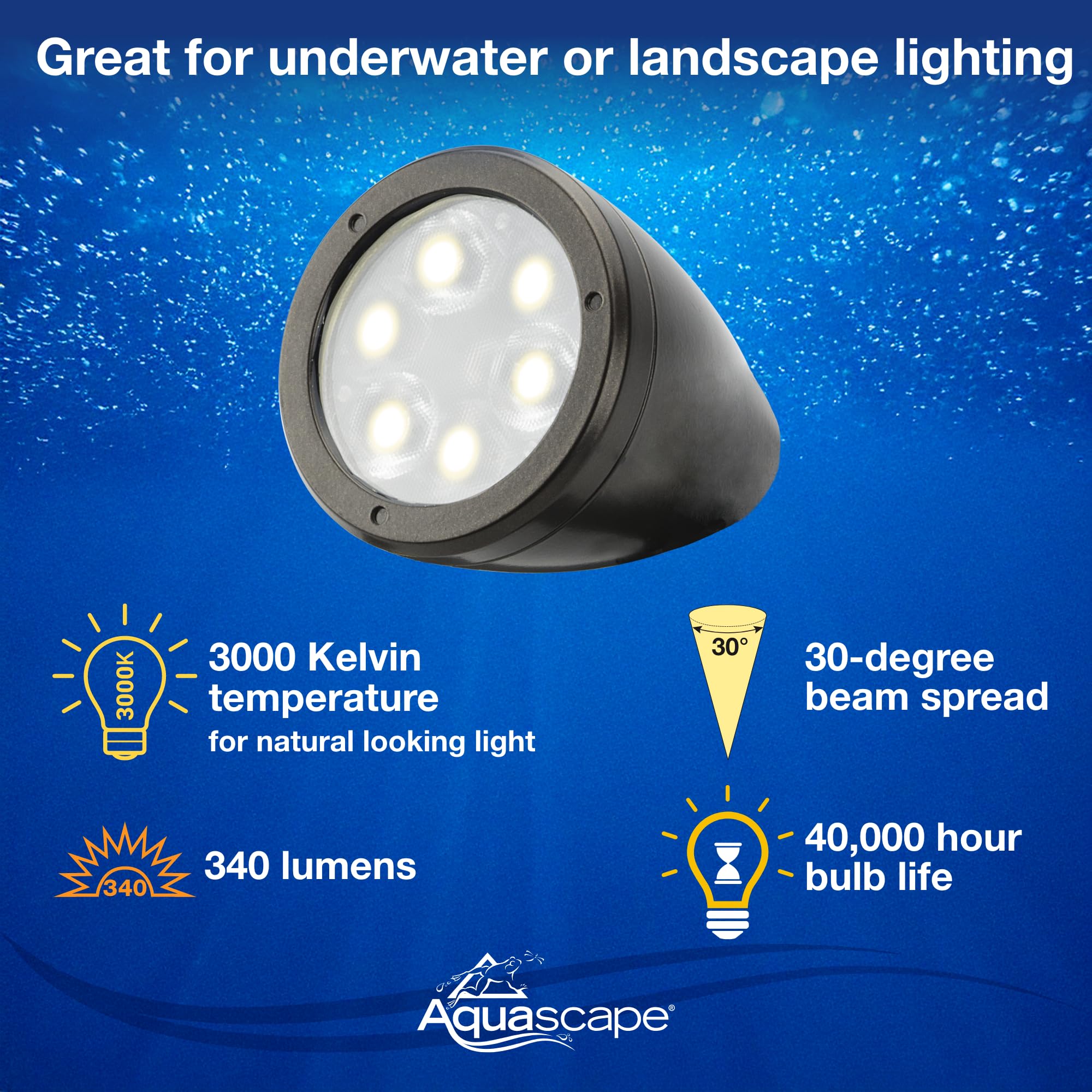 Aquascape 84034 Spot LED étanche Submersible pour Bassin, Jardin, Paysage, Noir 6 W