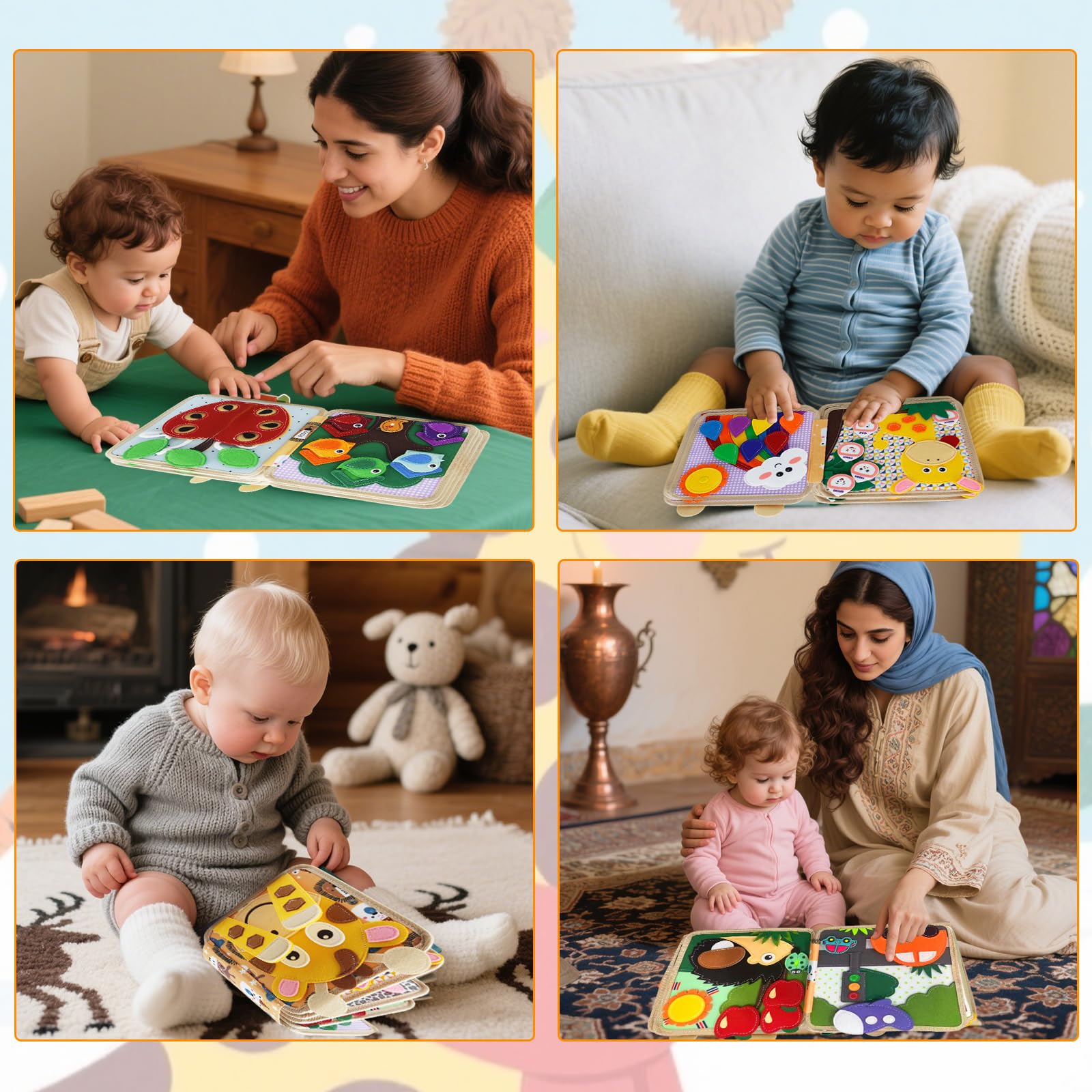 Montessori Spielzeug ab 1 Jahre,Stoffbuch Baby,3D Filz Montessori Busy Board Baby,Montessori Stille Buch mit,Stilles Buch für Reisen Zuhause,Geschenk Spielzeug ab 1-5 Jahre Mädchen Junge (Hirsch)