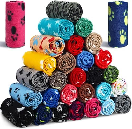 Chumia 28 mantas para cachorros, manta pequeña de forro polar para cachorros, perros, gatitos, gatos, mascotas, suave y cálida con estampado de