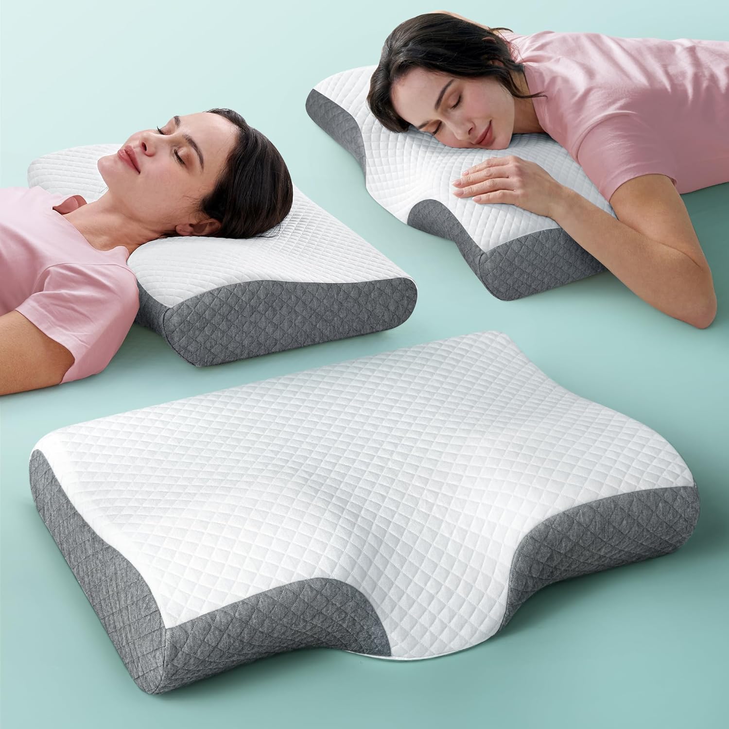 Pain Relief in Seconds Cervical Neck Pillow for Sleeping, Adjustable & Ergonomic Memory Foam Pillows Support for Side Back Stomach Sleeper, Odorless Orthopedic Side Sleeper Pillow with Washable Cover Deep Grey