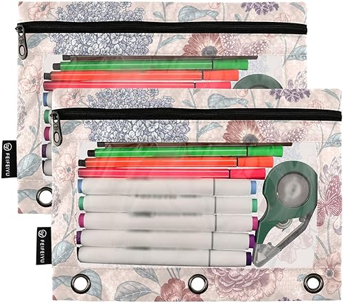 Miniatura 2 de Kigai Estuche para lápices para carpetas de 3 anillos de crisantemo con cremallera, estuche transparente para lápices para carpeta, bolsa de