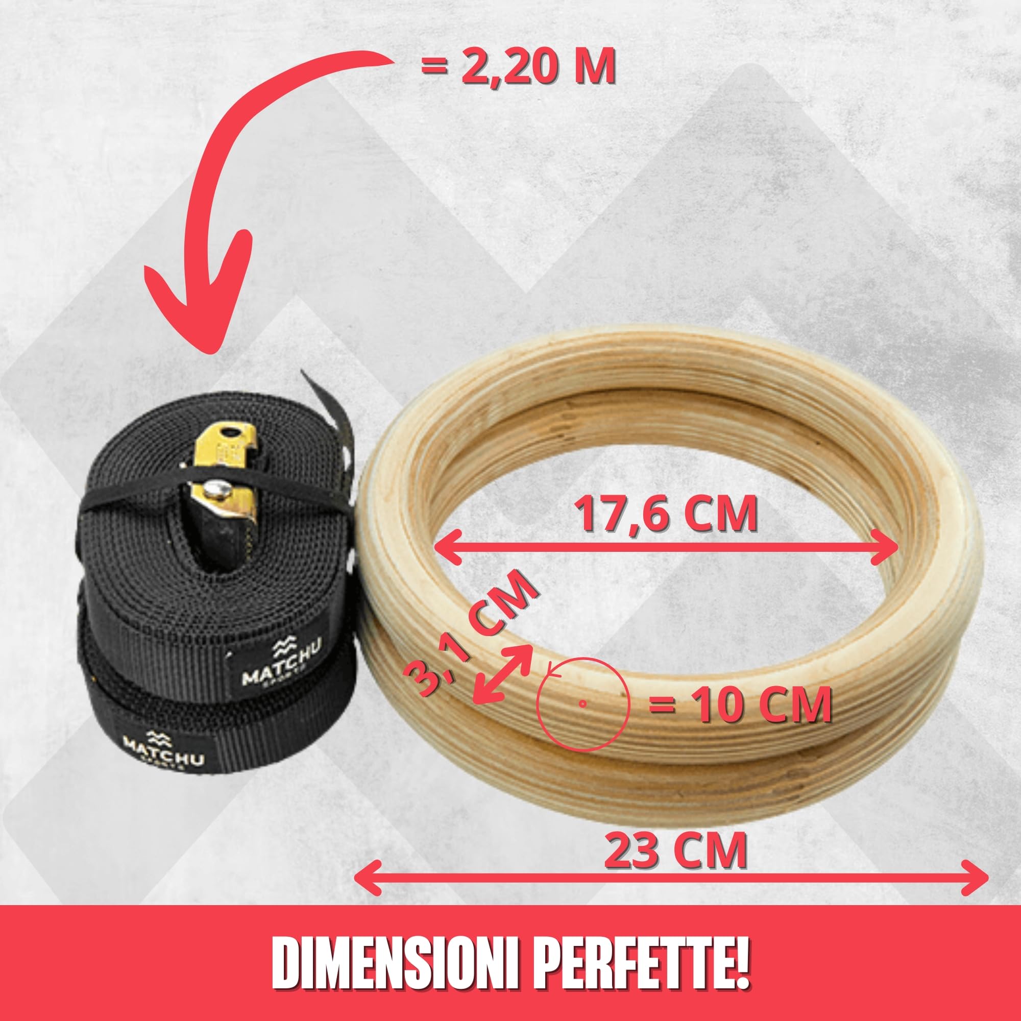 MATCHU - Anelli da Palestra in Legno - Anelli da Palestra in Legno - Anelli da Fitness - Caricabile Fino a 400KG - Regolabile - 2 Pezzi - Cinghie Incluse - Nero
