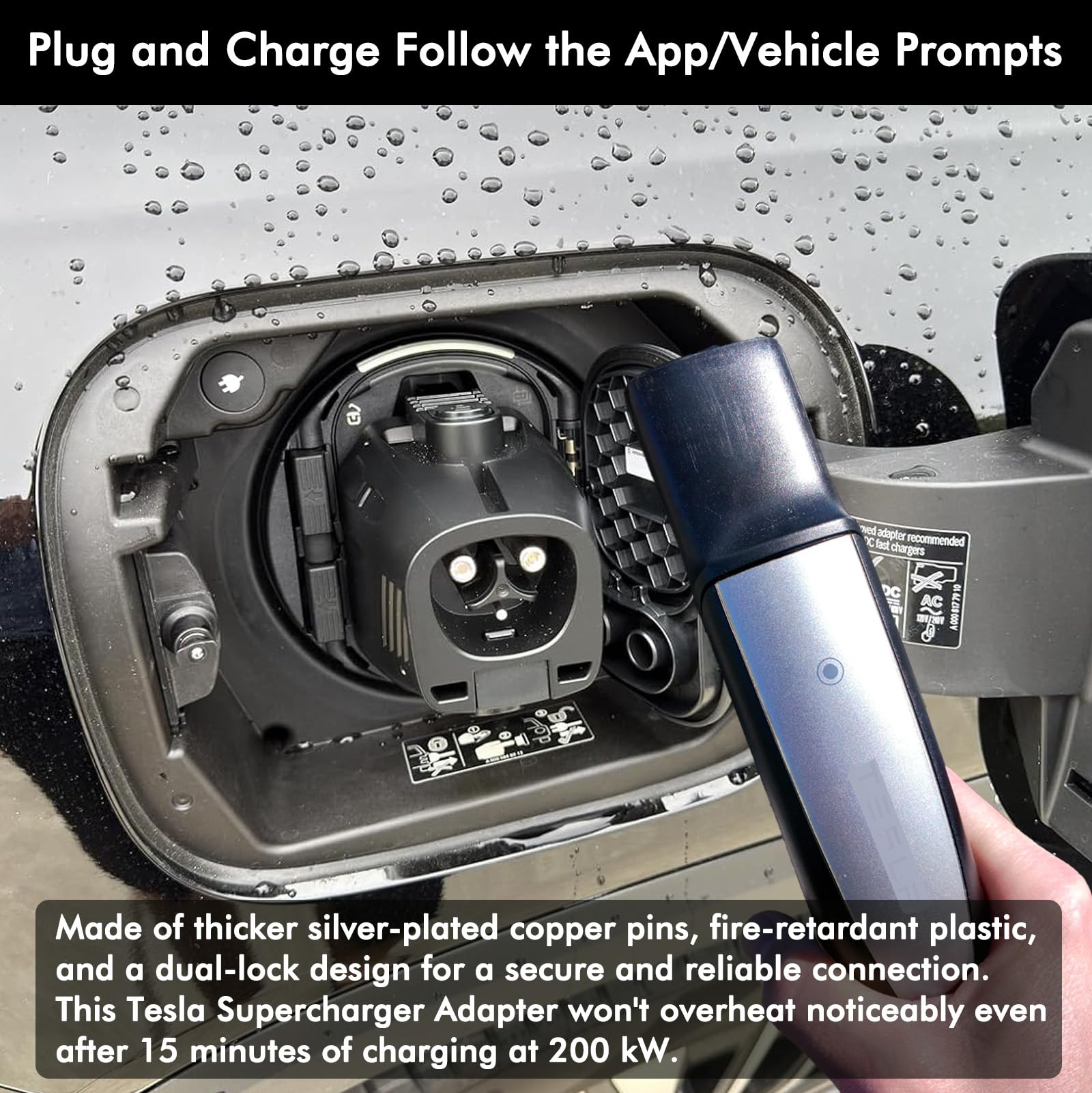 NACS to CCS Adapter for Fast Charging CCS1 EV in Tesla V3/V4 Supercharger, Max 500A 1000V NACS DC Adapter for Road Trip Charge Backup, Dual Locks for Sturdy Secure Connection