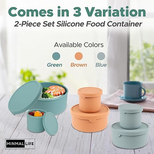 Miniatura 3 de Recipientes de silicona para almacenamiento de alimentos con tapas, reutilizables, para colocar y quitar, aptos para lavavajillas, juego de 2, color