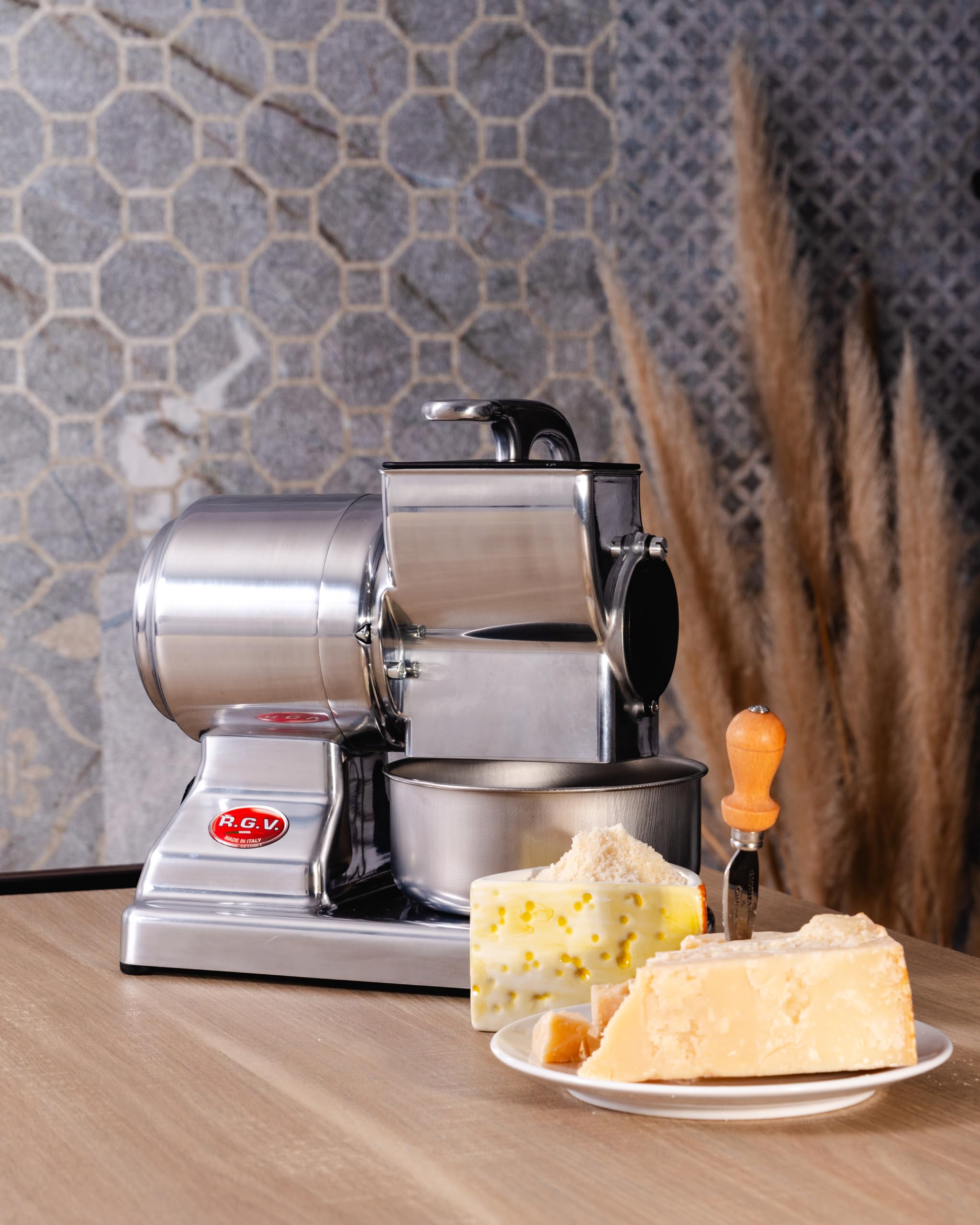 RGV Rallador eléctrico Maxi Essential, fabricado en Italia, rodillo profesional de acero inoxidable extraíble y apto para lavavajillas, plateado, 450 W