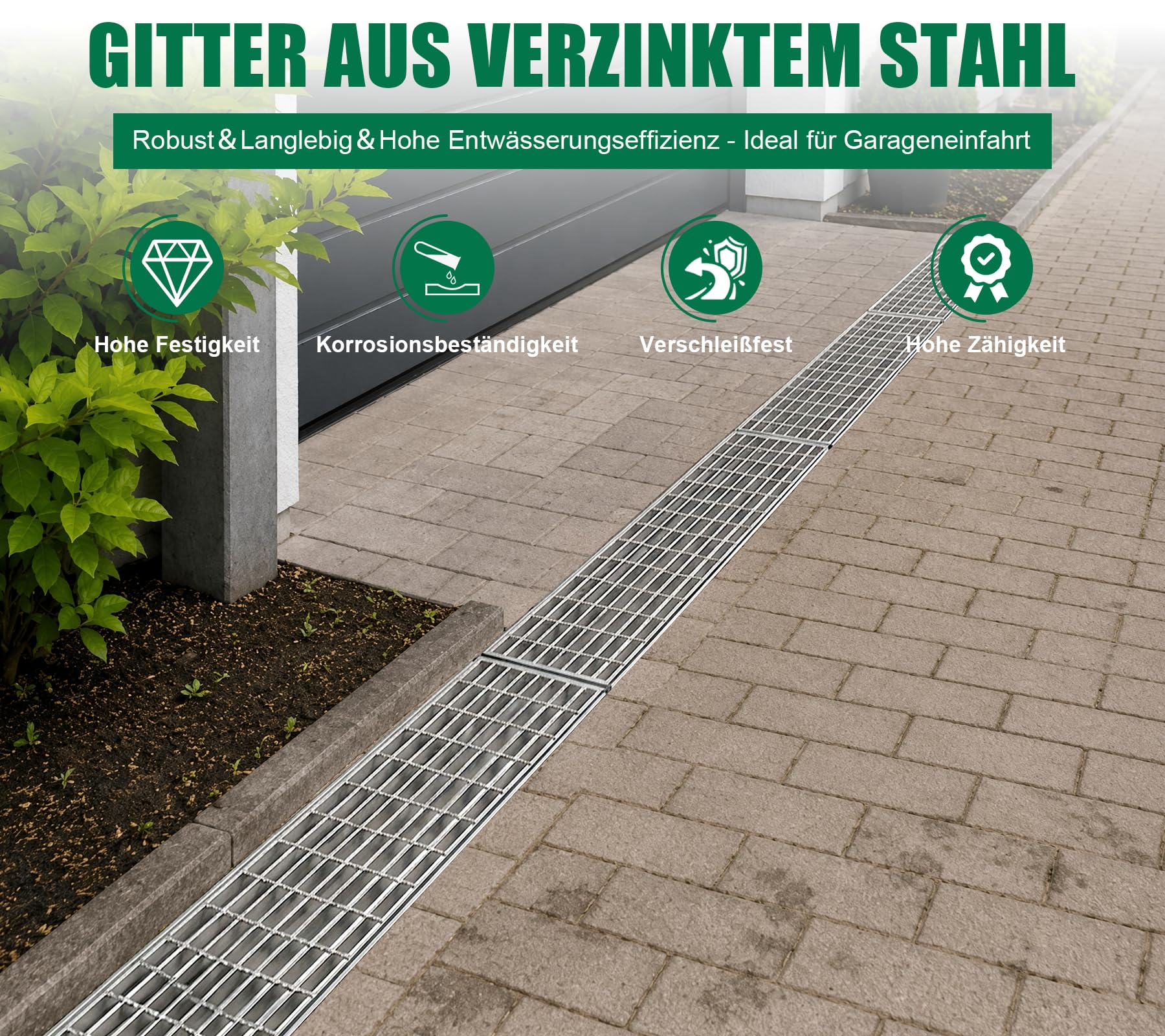 Gitterrost Verzinkt 1000x300x32 mm Tragstab 32/3 mm B125 PKW-Befahrbar Garagenrost Abflussrost Trittrost Gitterroststufe Rinnenrost für Garageneinfahrt Werkshalle Feuerverzinkt