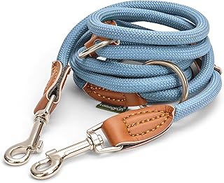 Leisegrün Hundeleine für kleine Hunde | 2 Meter | 3fach verstellbar | Nur 160 g leicht | Führleine 2m | Himmelblau