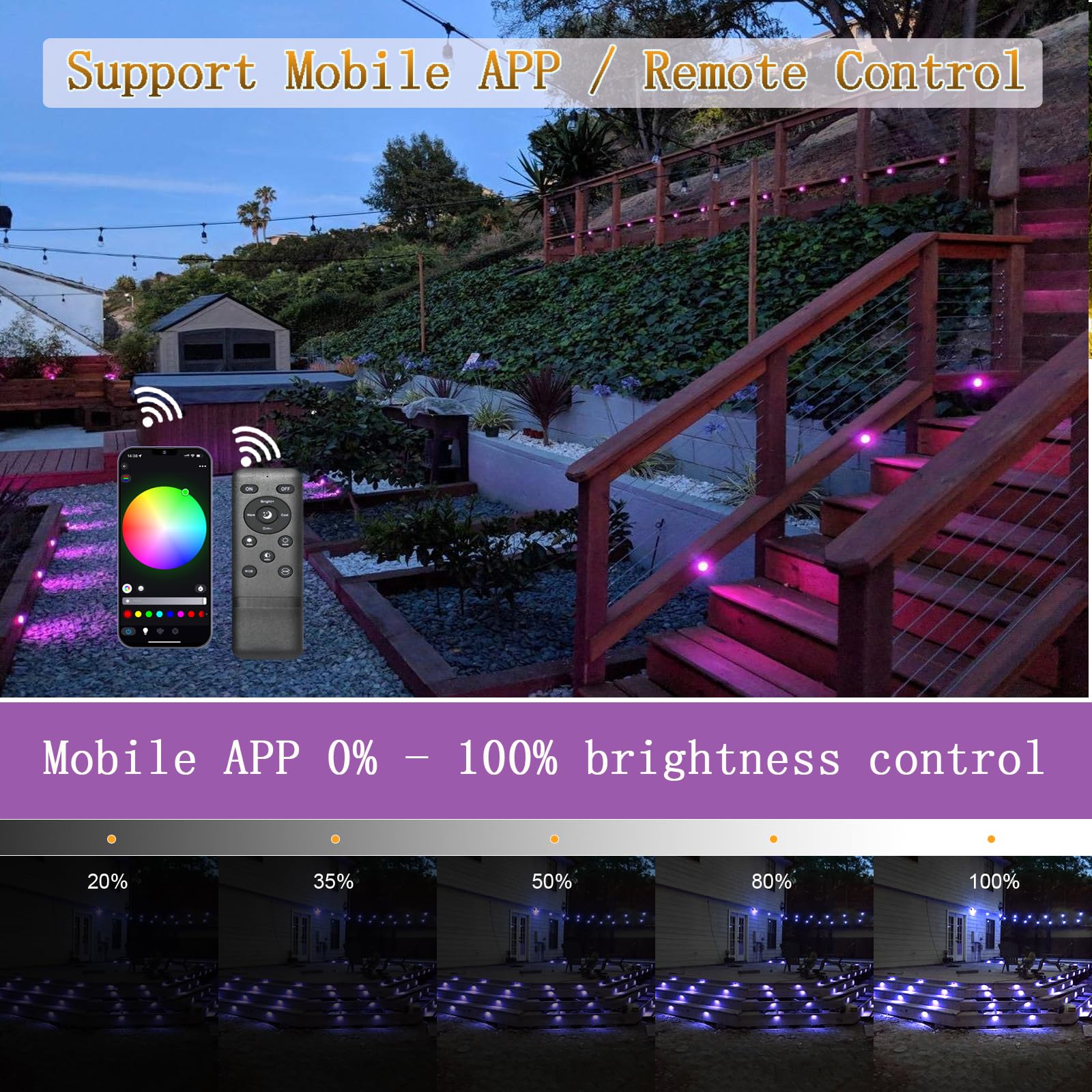 GEYUEYA Home WiFi Led Decking Lights-diameter 45MM RGBW (RGB+Warm White) IP67 12V Decking Patio Lighting Led Plinth Light Decoration for Terrace/Patio/Path/Garden/Decoration-10 Pack - Image 4
