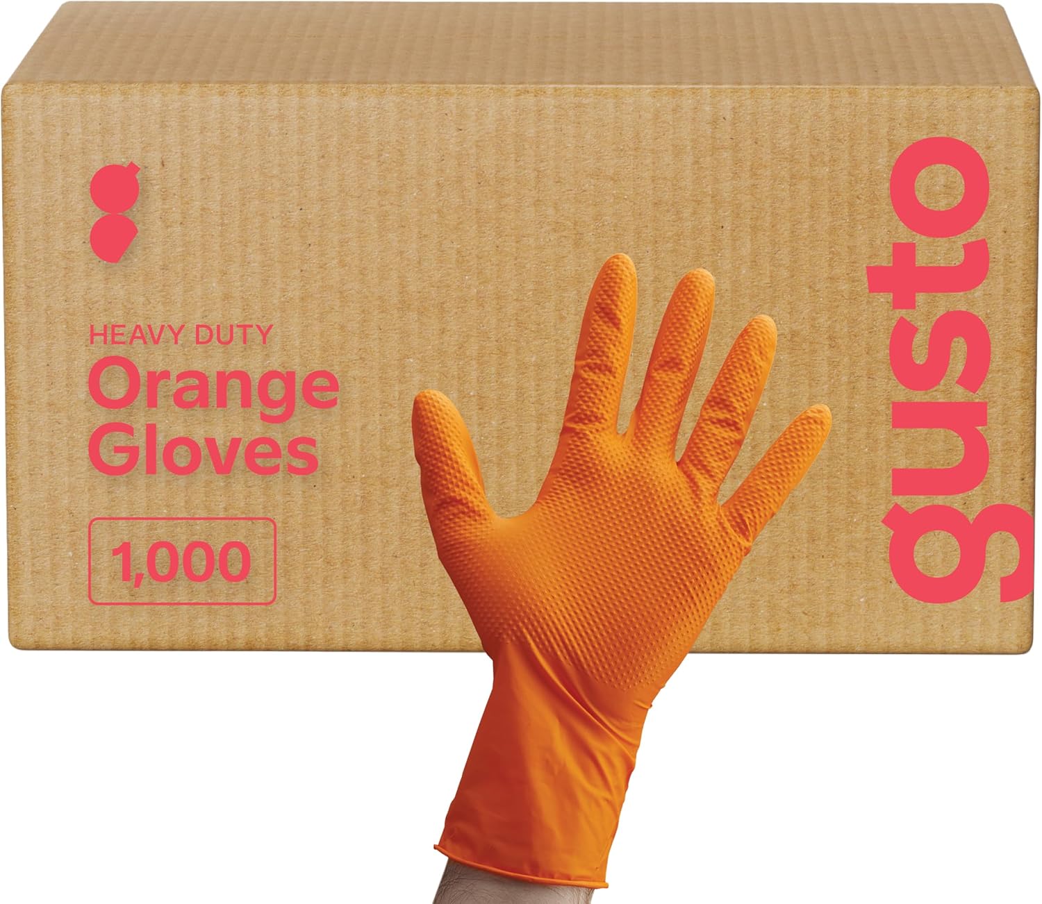GUSTO 8 Mil Disposable Orange Nitrile Gloves HEAVY DUTY, Industrial, Diamond Texture - Formerly Comfy Package