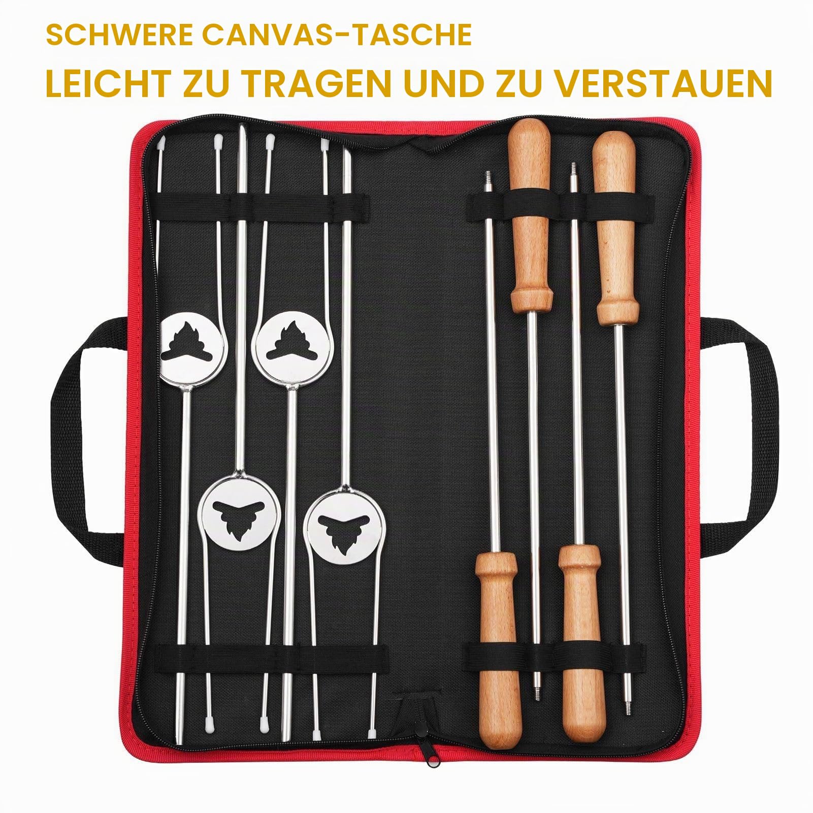 Begatter Grillspieße Lagerfeuer, Marshmallow Spieße Ausziehbar, Teleskop Barbecue Camping Grillgabel für Würstchen, mit Holzgriffen Inkl. Tasche (81cm)
