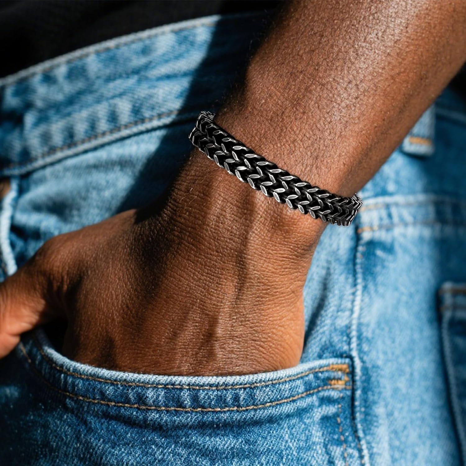 Chunky Stainless Steel Cuban Link Bracelet for Men Black Clasp Franco Chain Bracelet - Image 6