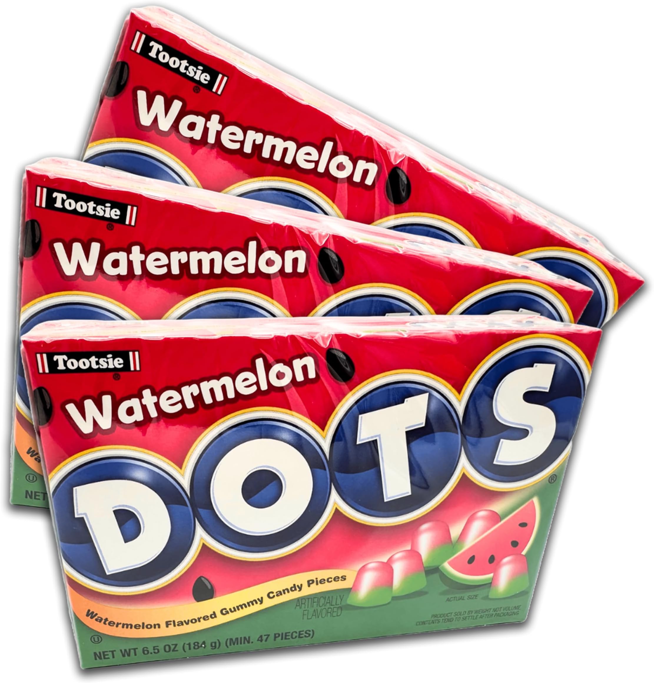 Dots Watermelon Gumdrops, Fruity and Chewy Summer Candy, Pack of 3-6.5oz Boxes