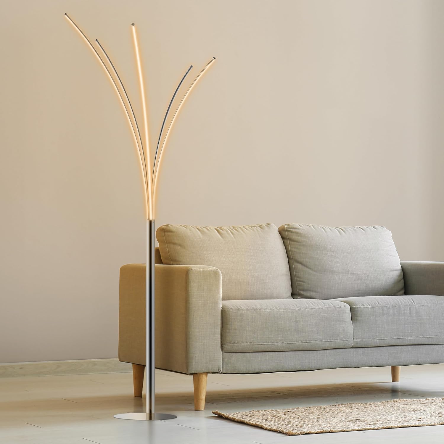 Eyely EYL1708A Linda 71" Modern Minimalist Metal 5-Branch Arc Dimmable Integrated LED Floor Lamp with Remote Control, Chrome