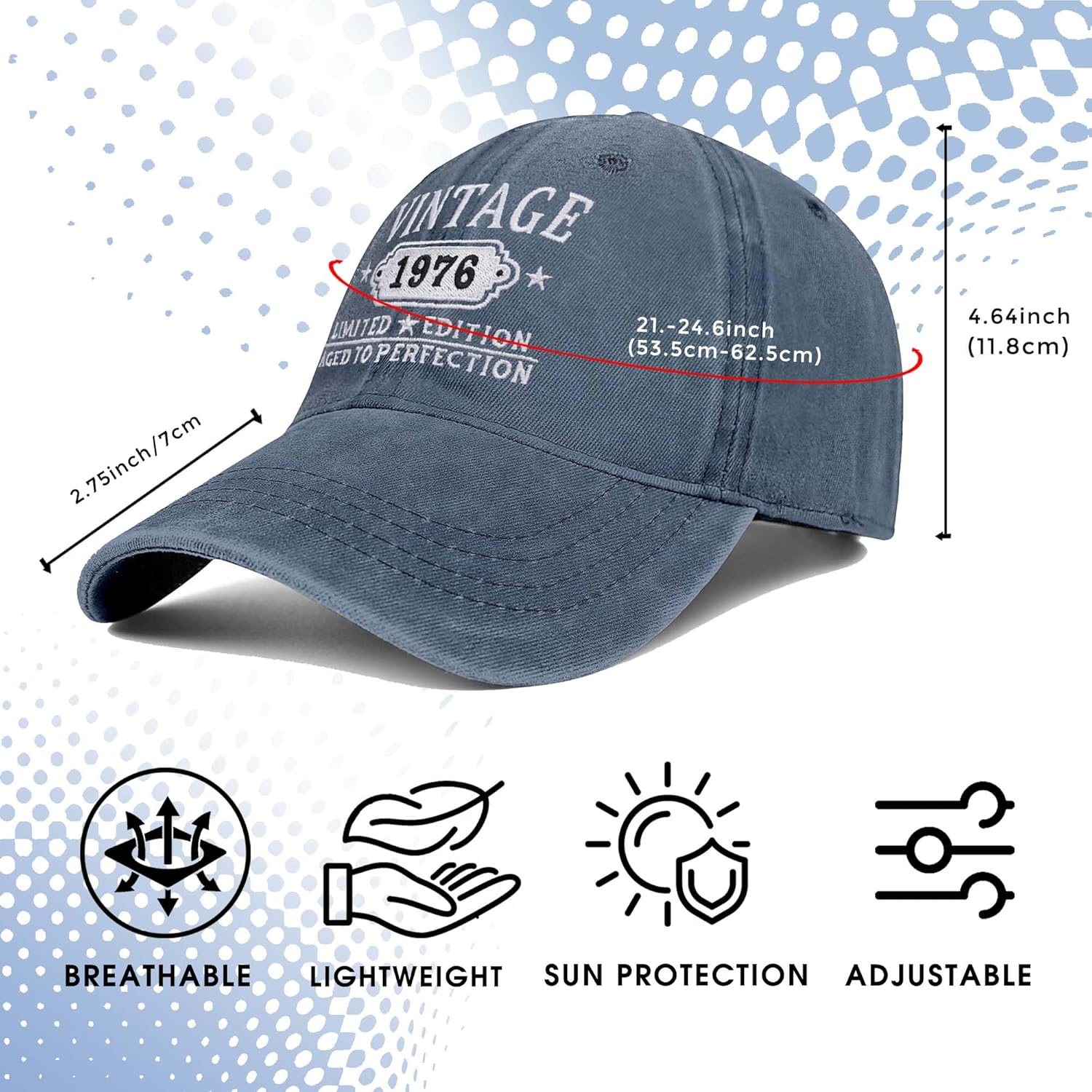 50th Birthday Gifts for Her Him Vintage 1975 Embroidered Black Baseball Cap Women Men - Image 4