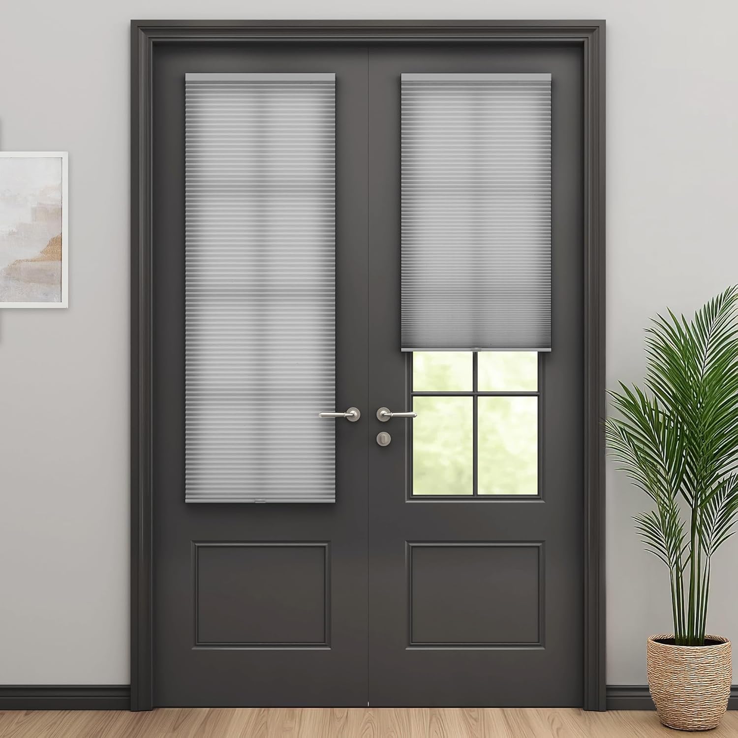 LazBlinds Cordless Cellular Shades for French Doors, No Drill French Door Blinds for Privacy, Light Filtering Honeycomb Shades for Front Door Patio Sliding Glass Door, 1 Pack, 30" W x 78" H, Grey Grey-light Filtering 30"W x 78"H