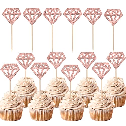 36 piezas de adornos de diamantes para cupcakes con purpurina de diamantes para bodas, compromisos, despedidas de soltera, cumpleaños, aniversario,