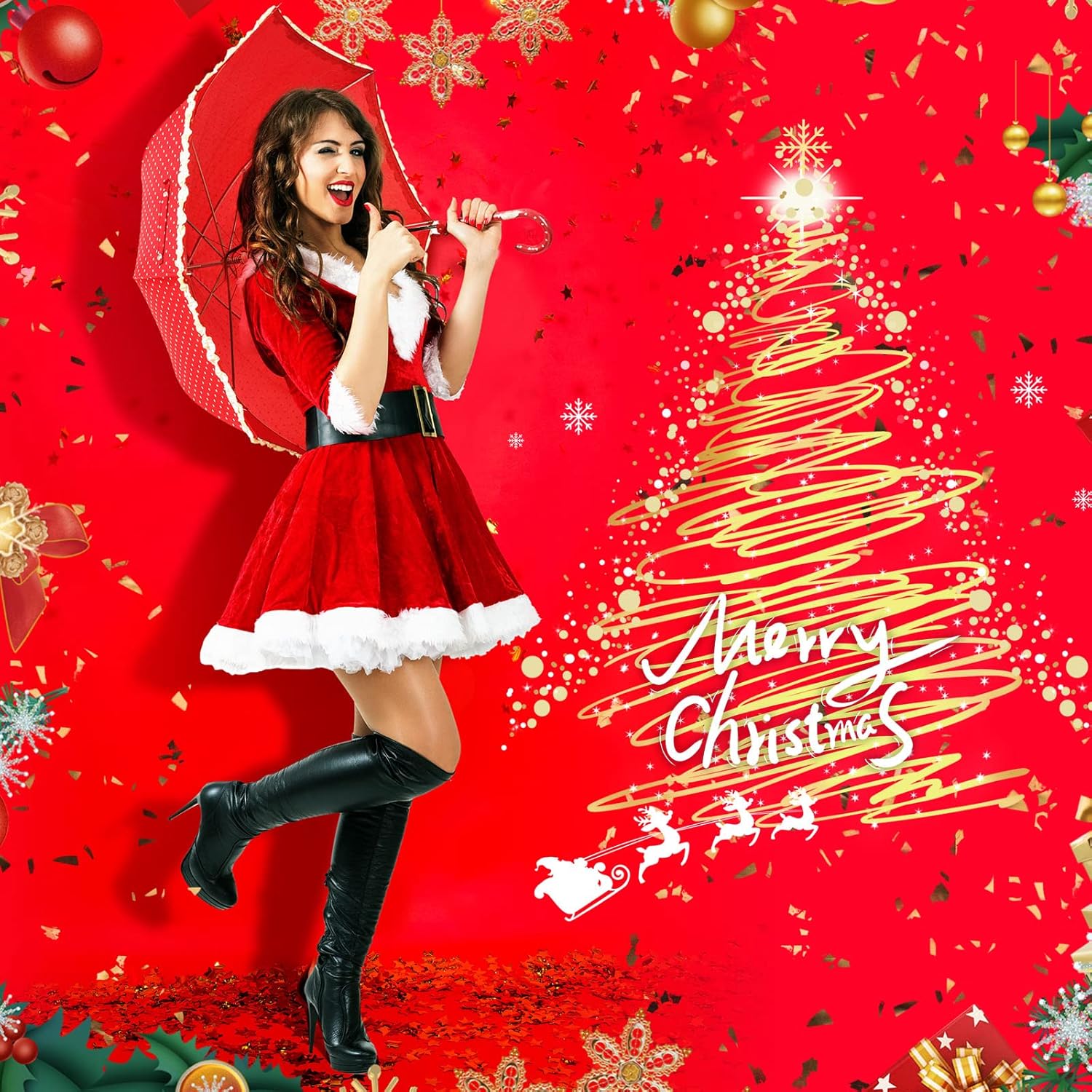 Hillban Santa Costume for Women Mrs. Santa Claus Costume Cosplay Christmas Dress Hooded Fluffy Velvet with Belt for Christmas - Image 4