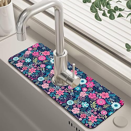 Miniatura 10 de Tapete protector contra salpicaduras para fregadero de cocina floral naranja retro de los años 70, tapete absorbente de secado rápido, tapete de