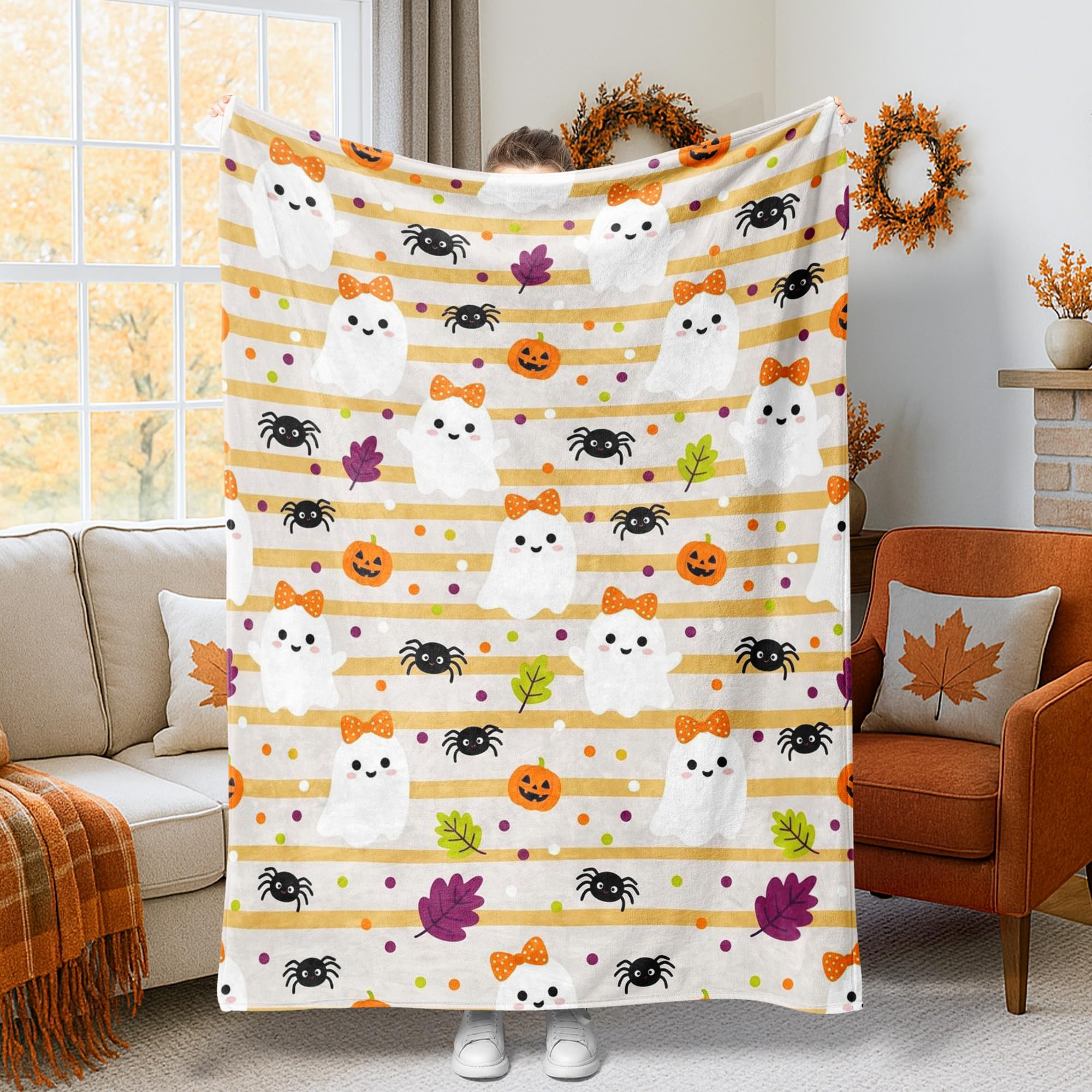 Couverture flanelle Halloween légère et chaude résout le froid sur canapé lit dortoir 152x203