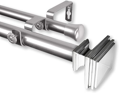 Rod Desyne 100-36-285-D Bedpost 1" OD 28-48 inch-Satin Nickel Double Curtain Rod Set, 28-48"
