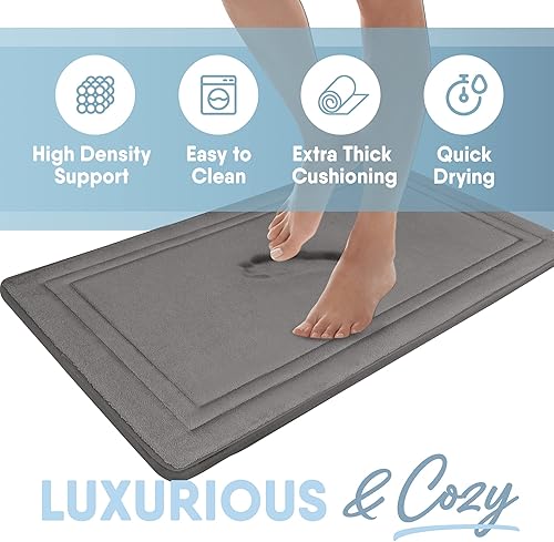 Miniatura 4 de MICRODRY Tapete de baño enmarcado de espuma viscoelástica de secado rápido con base antideslizante GripTex, 21 x 34 pulgadas, gris oscuro