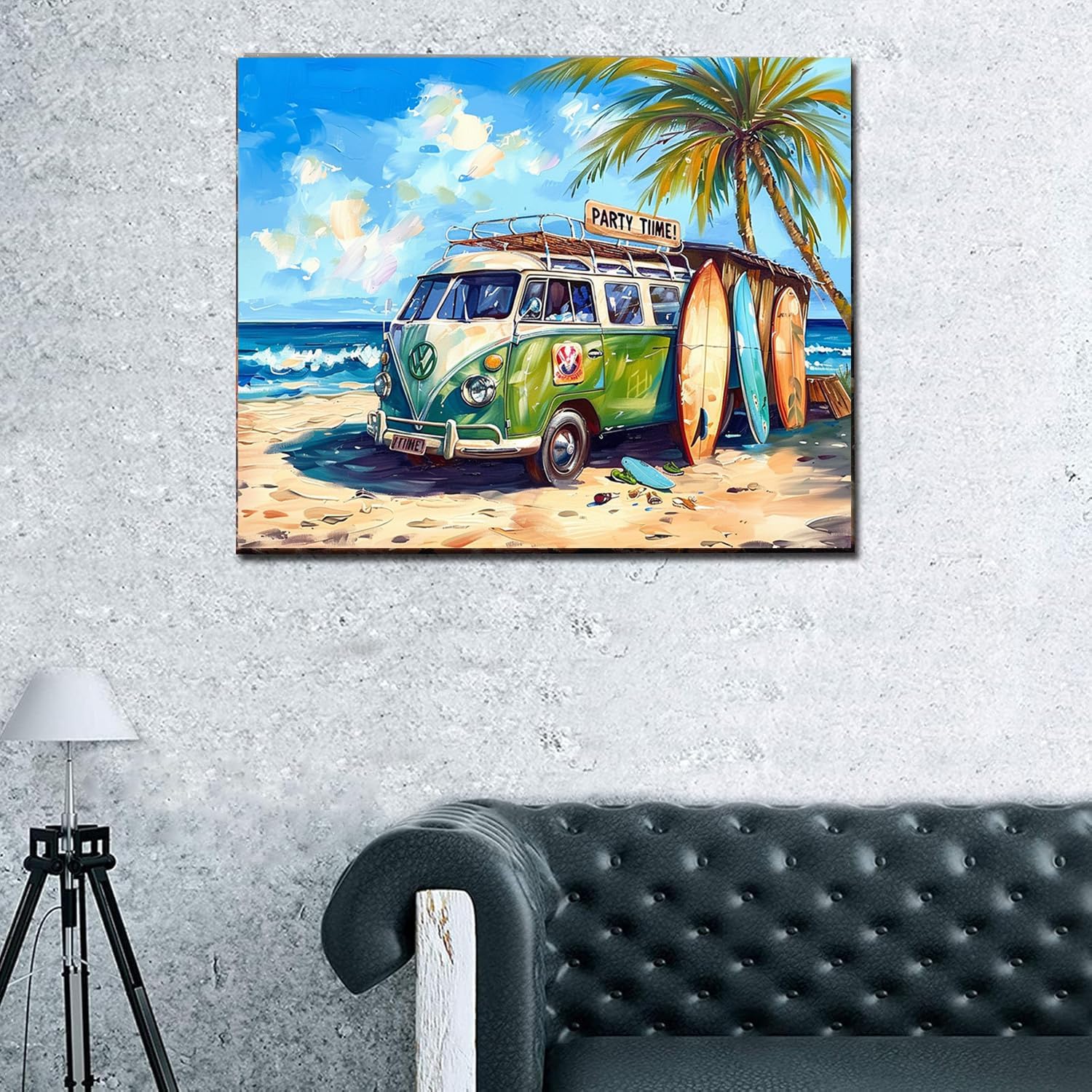 Beach Party Paint by Numbers for Adults Beginners Party Time Car Painting by Number on Canvas With Frame,DIY Paddleboard Paint Artwork on Canvas with Brushes Acrylic Paints for Gift (16x20inch)