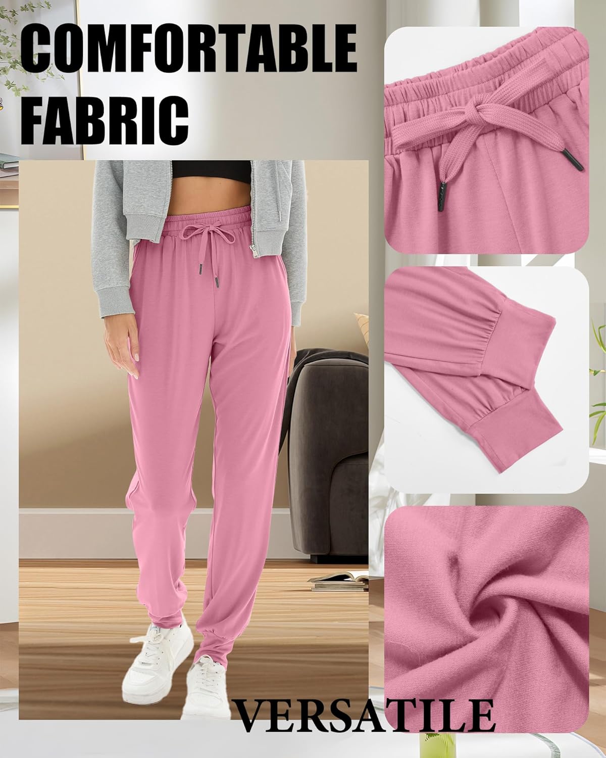 3 Pack Women's Lounge Joggers Yoga High Waisted Drawstring Sweatpants Comfy Workout Loose Casual Pants with Pockets - Image 4