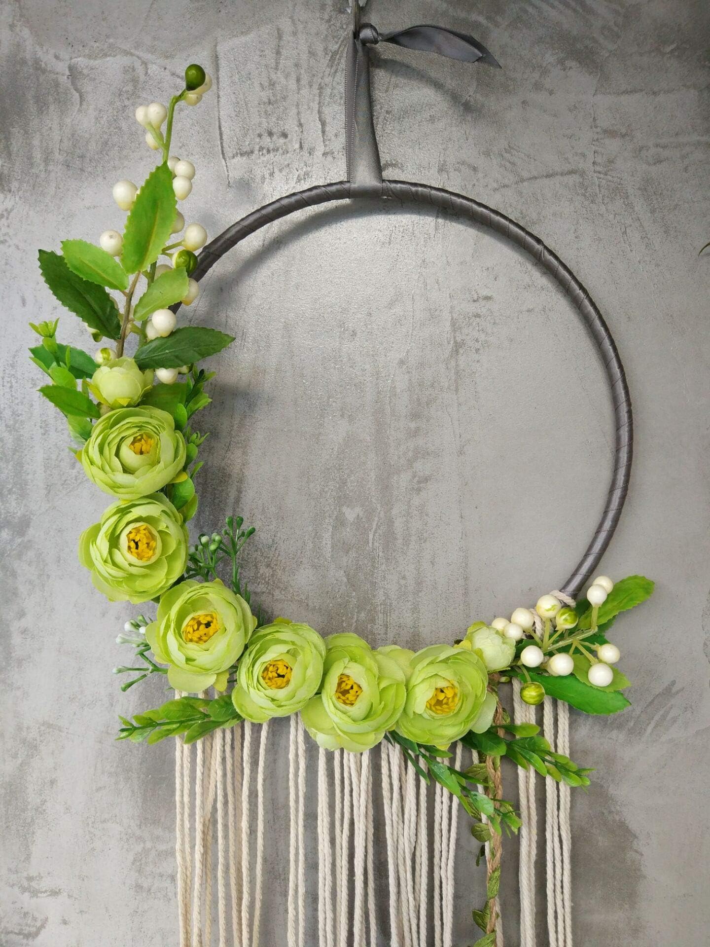 Handmade 32" Long Large Tassel Dream Catcher Wall Hanging Decoration Macrame Fringe Floral Flower Wreath Dreamcatcher Boho Home Decor Ornament Gift (Green)