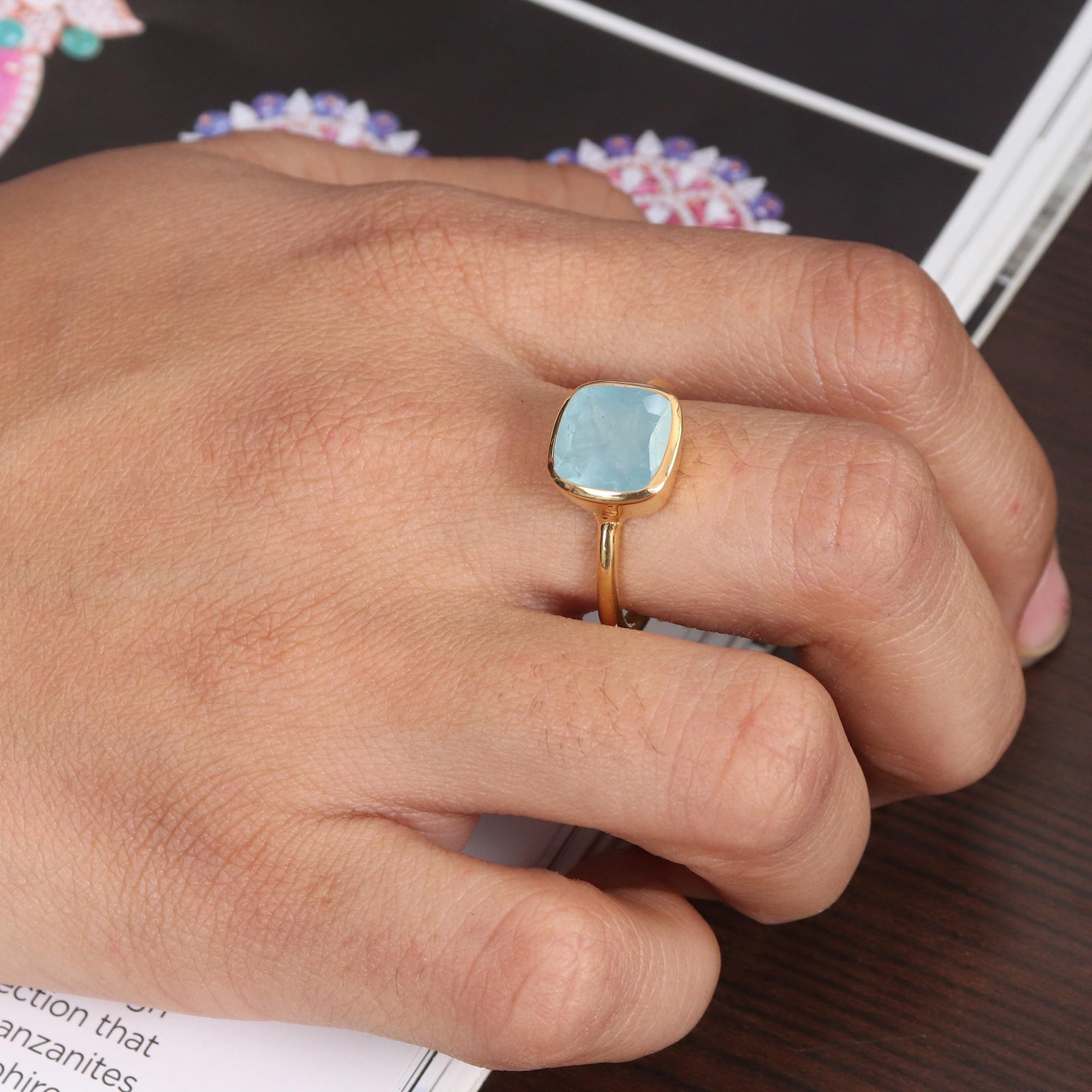 Anello da uomo, con acquamarina, anello in argento, anello in oro, anello da uomo, 10 mm, con pietra preziosa acquamarina quadrata per lui, anello minimalista