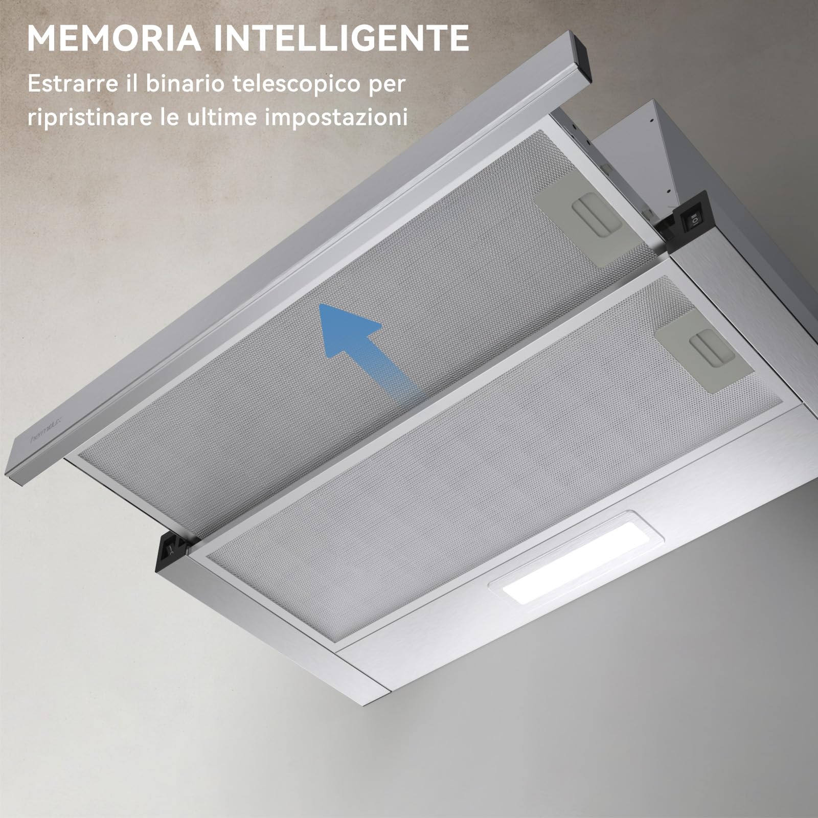 Hermitlux Cappa Aspirante 60 cm, Cappa da incasso 360m³/h, Luci LED, Evacuazione esterna/ricircolo, Include Filtro a Carbone Attivo, 65dB