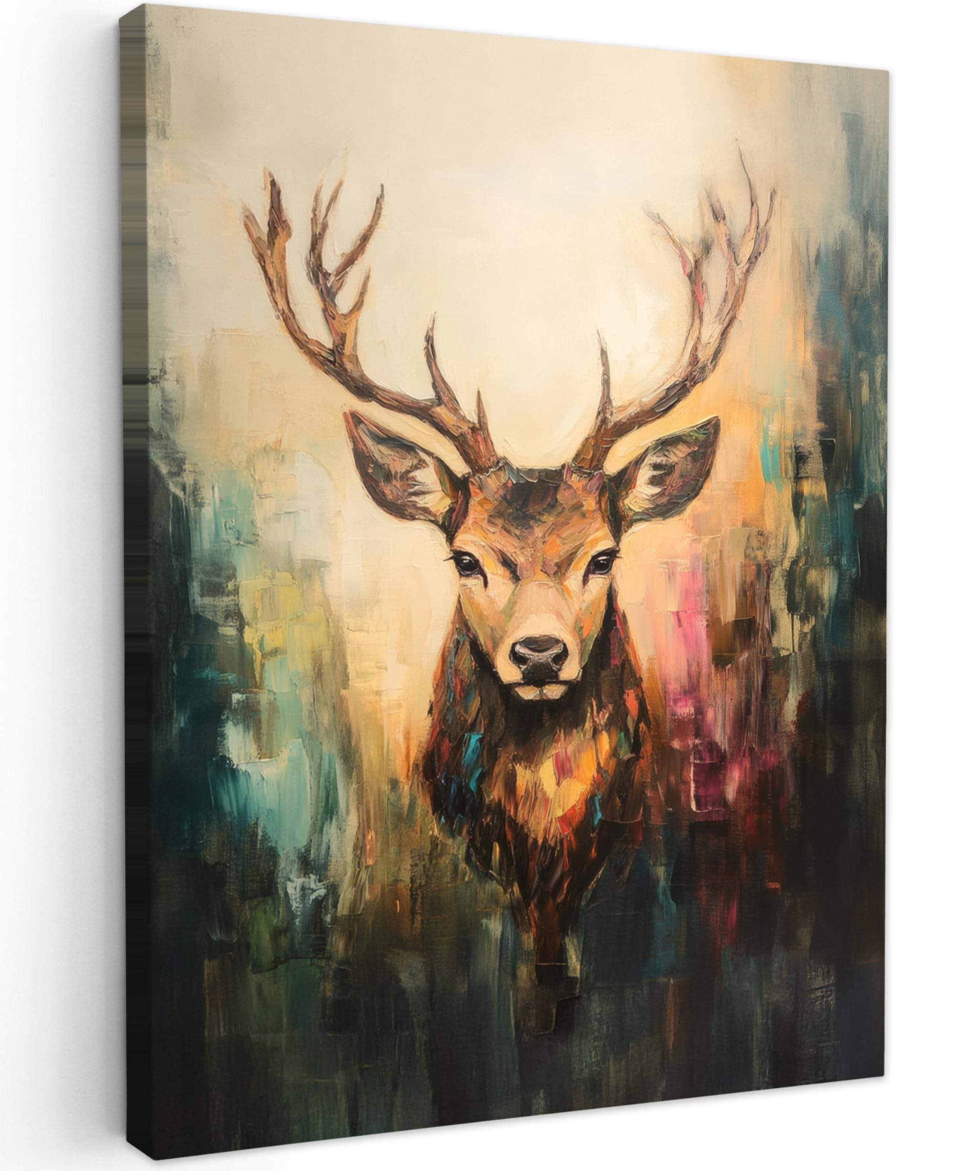MuchoWow© Canvas Wall Art 24"x31" / 60x80 cm Home Decor Paintings for Living Room Decorations Gifts Hallway Deer - Painted - Antlers - Brown
