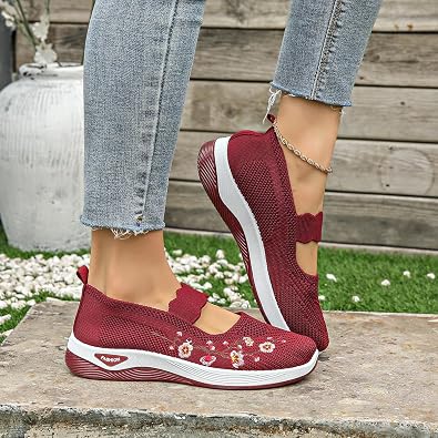 Women's Comfort Walking Shoes Woven Lightweight Breathable Orthopedic Sneakers with Soft Sole Wide Fit Wedge Walking Sneakers Casual Fashion Non Slip Walking Shoes Lightweight Low Top Footwear