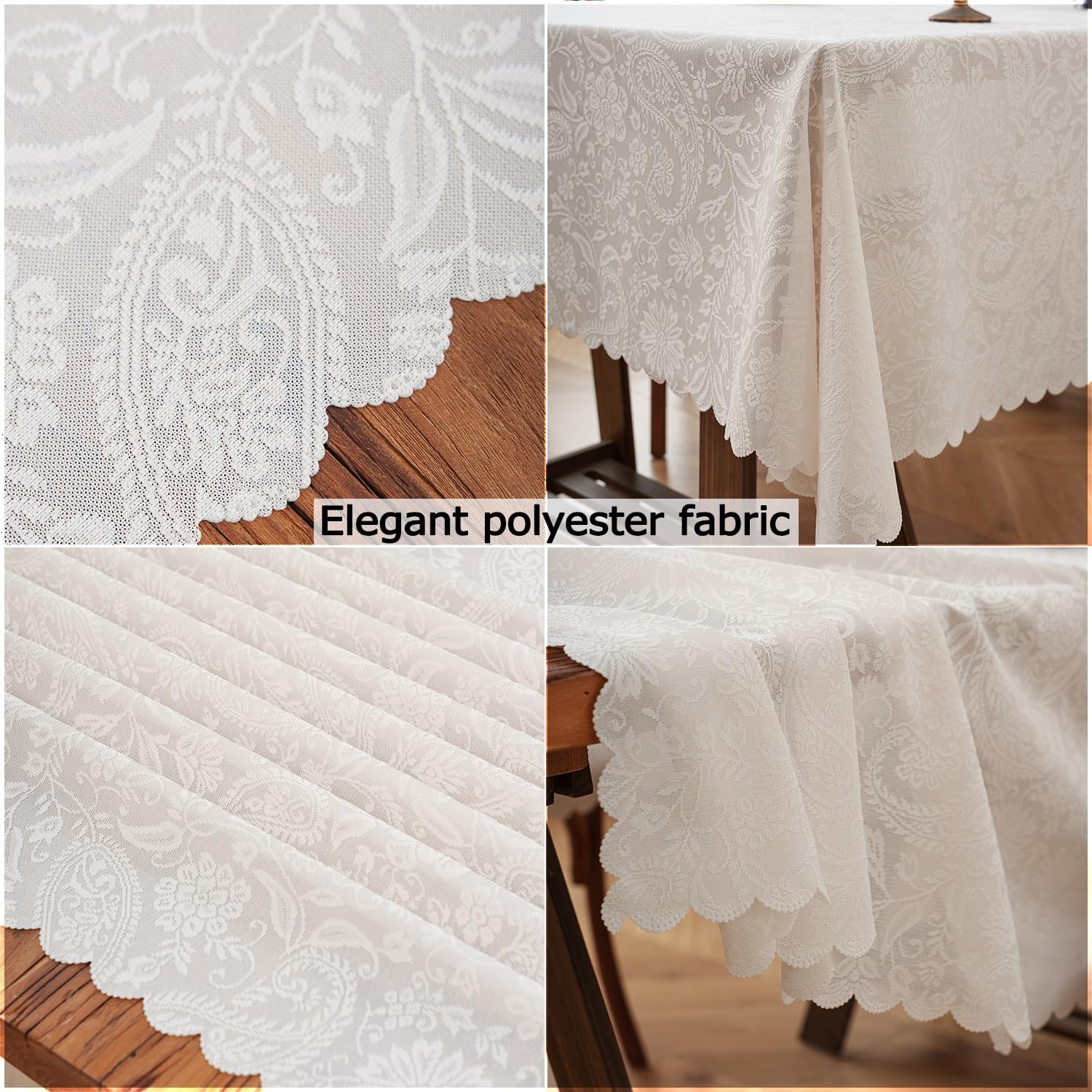Tovaglia Elegante Rettangolare in Poliestere per Cucina o Sala da Pranzo, Ricamo con Frange, Floreale Vintage, Lavabile e Facile da Pulire | Antiscivolo Giardino(Beige D,150 x 260 cm)