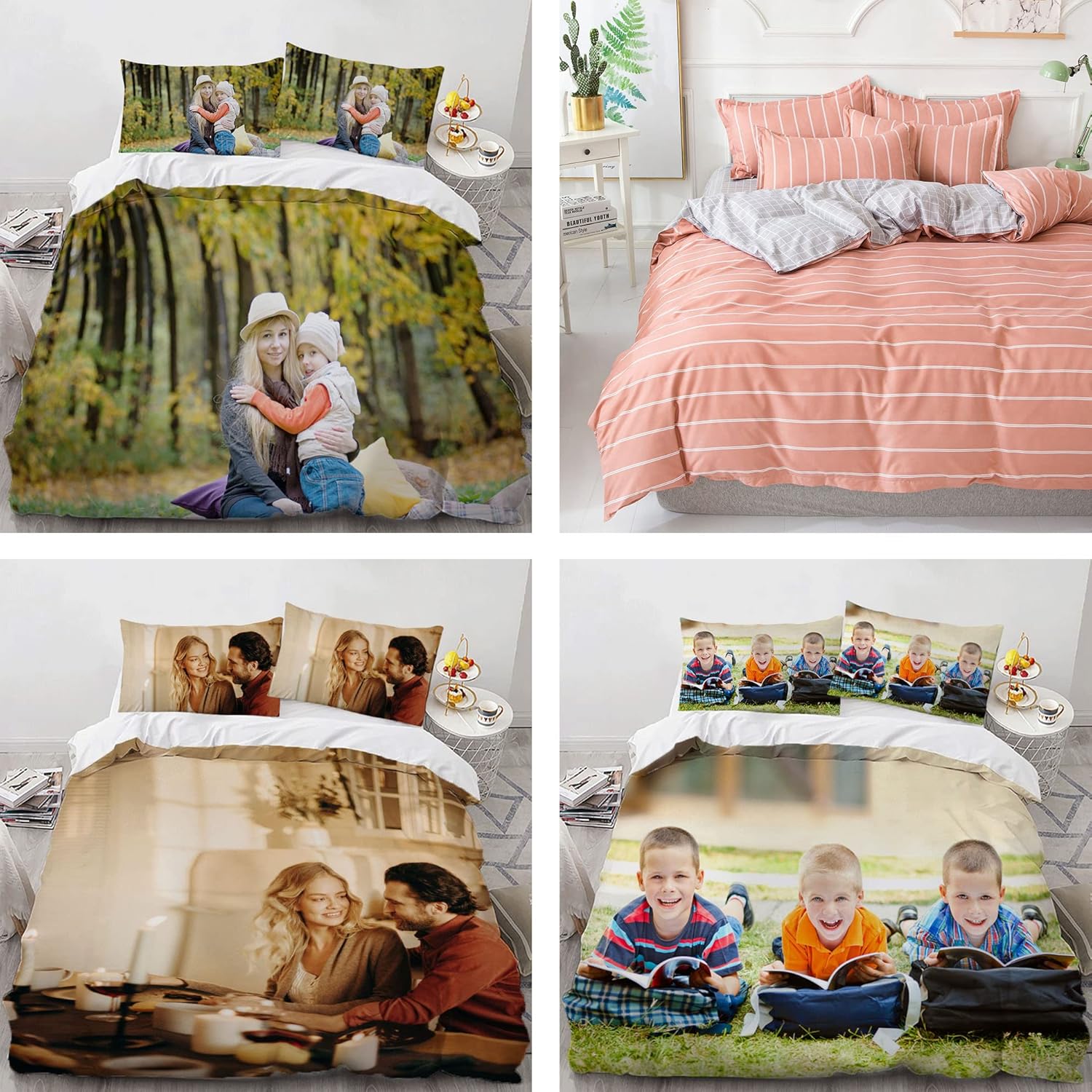 Personalized Photo Bedding for Family, Cutom Duvet Cover Sets from Picture Kids & Couples with Zipper Closure (Queen: 90"x90"(229x229cm))