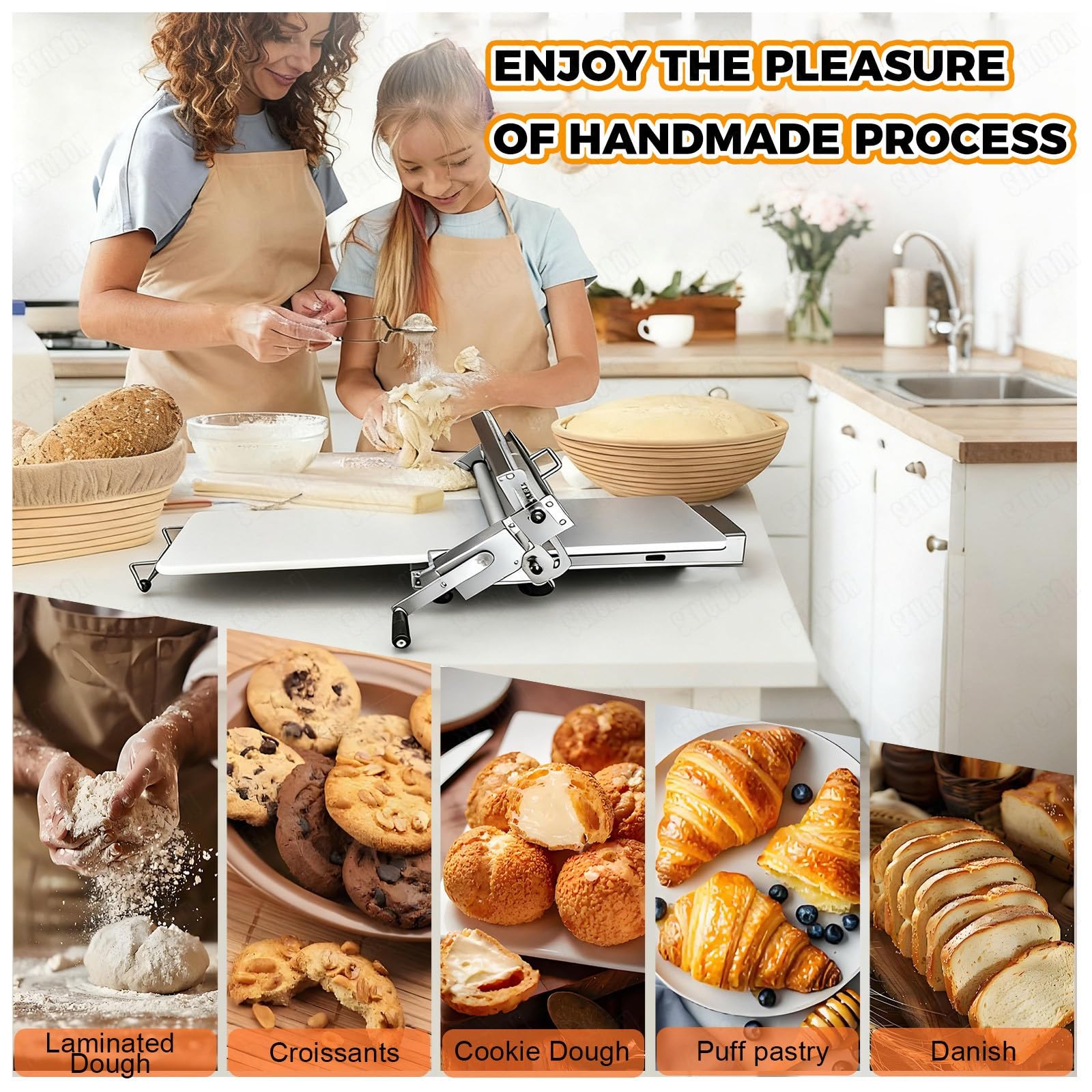 Máquina Laminadora de Masa Manual Plegable - Rodillo de Acero Inoxidable para Pastelería y Fondant, Ideal para Pizza y Croissants, con Grosor Ajustable, Equipo de Panadería Comercial