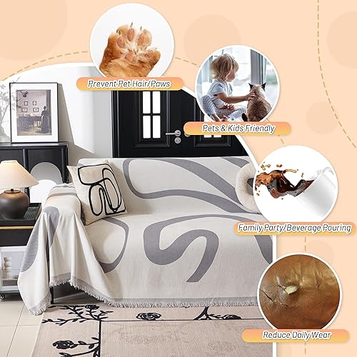 Miniatura 4 de MYSKY HOME - Funda de sofá bohemia supersuave para sofá de 2 a 3 plazas, funda de sofá de jacquard gris, para sofá biplaza y futón, funda para sofá