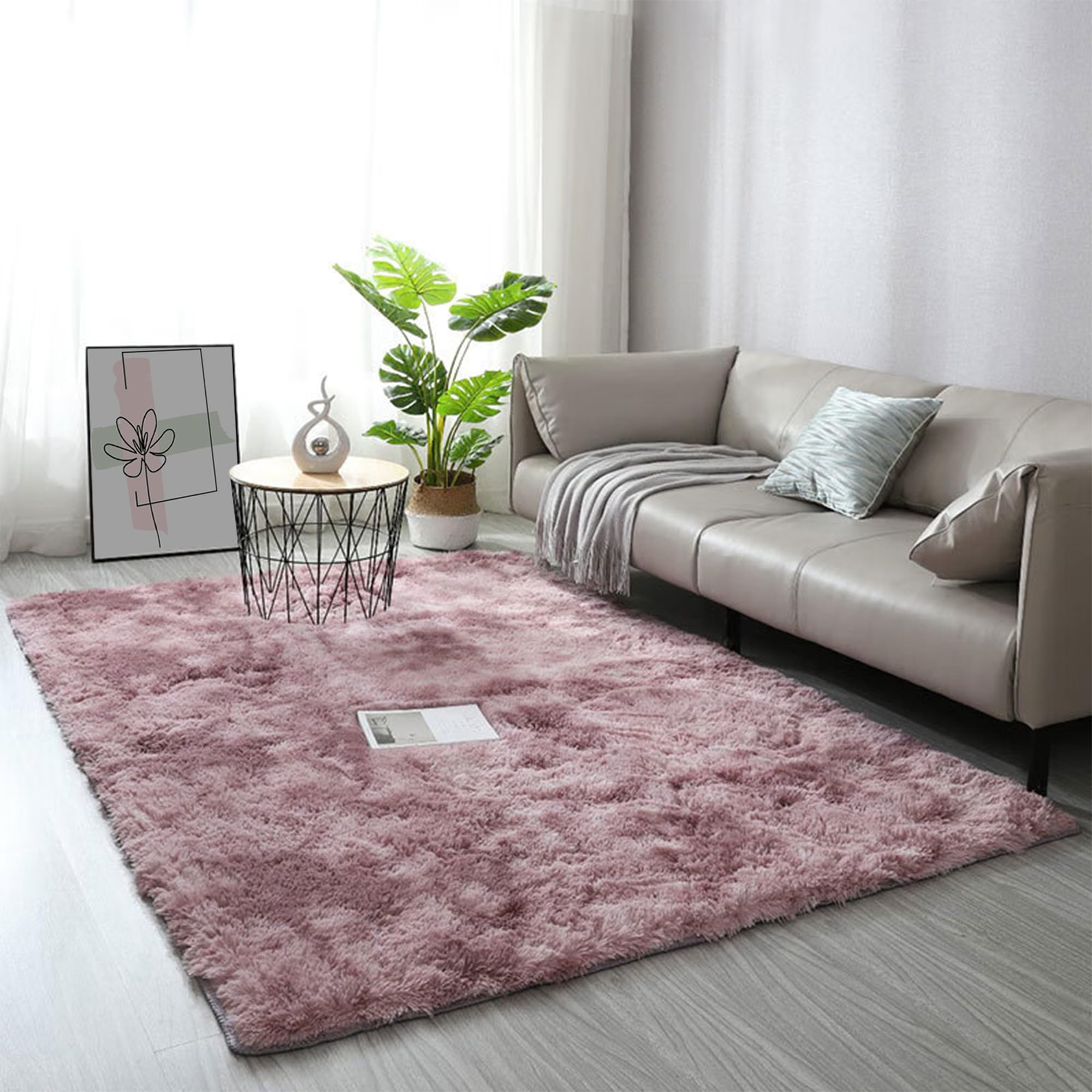 Tapis salon moderne antidérapant fini les sols froids grâce au grand tapis moelleux rose