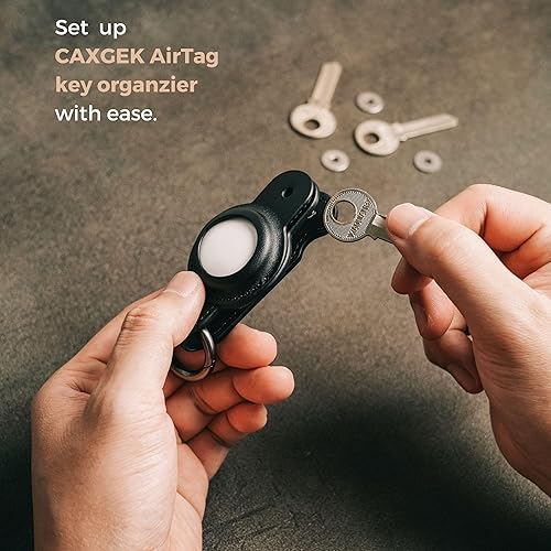 Miniatura 4 de Organizador de llaves Air Tag, llavero de cuero compacto para Apple AirTag, llavero y funda con llavero. Negro, sin Airtag