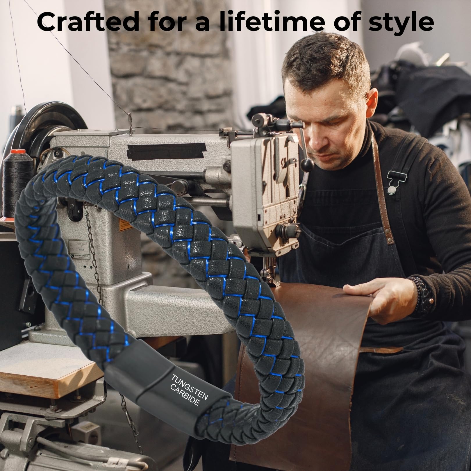 HALUKAKAH ● Veille de Nuit ● Le Bracelet de l’Homme en Cuir Véritable Noire Cordon Rouge/Bleu Fermoir Magnétique Titane 21.5cm avec Le Boîte-Cadeau Gratuit