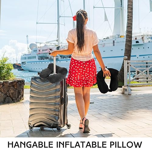 Vista 39 de Sintuff 2 almohadas inflables de viaje con bolsa compacta y terciopelo con los ojos vendados, almohada inflable para el cuello del avión, cojín Gris