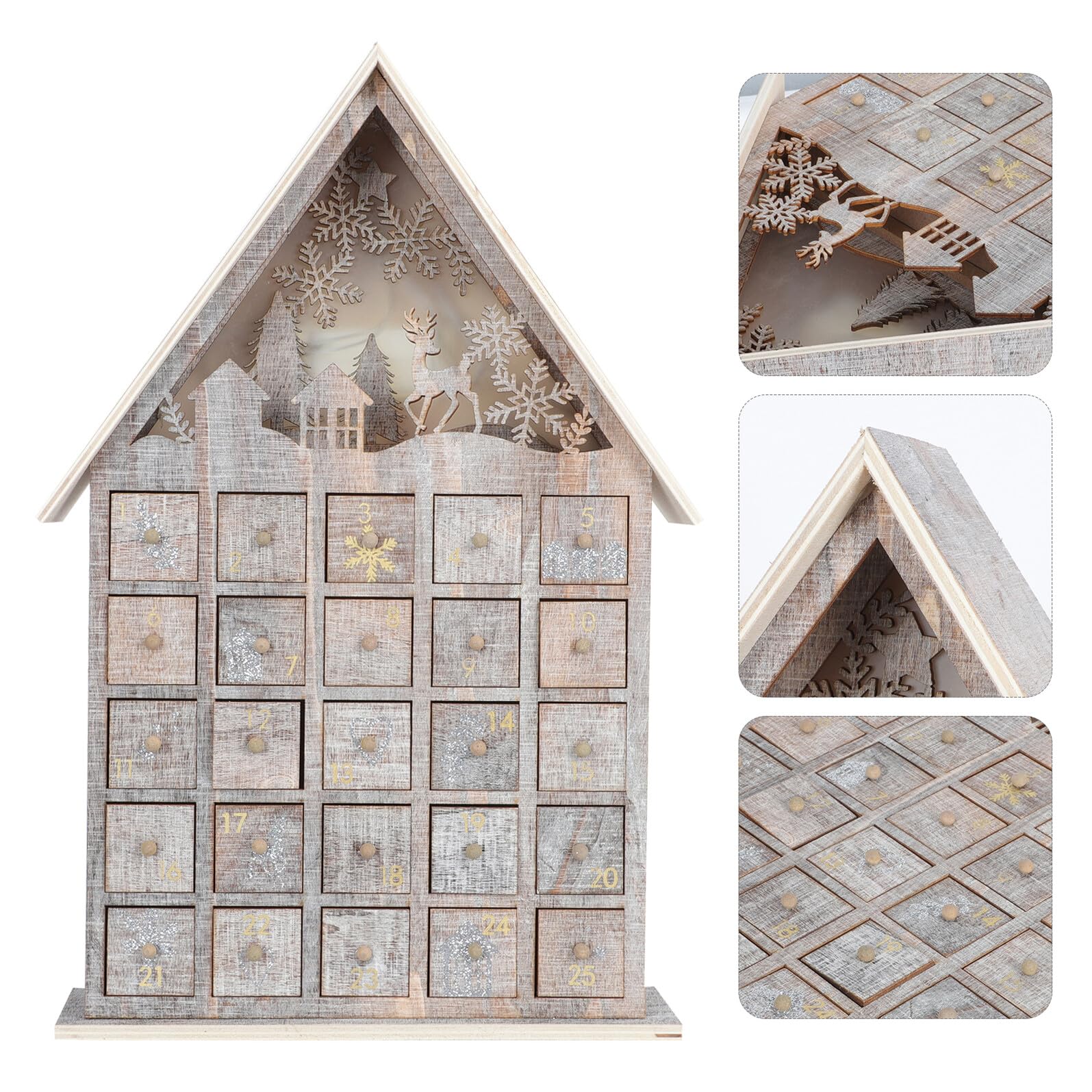 Baluue Calendario Natalizio in Legno Cassetto Luminoso a Forma di Casa Decorazione da Scrivania per e Famiglia Ornamento Natalizio Decorativo per Casa e Ufficio