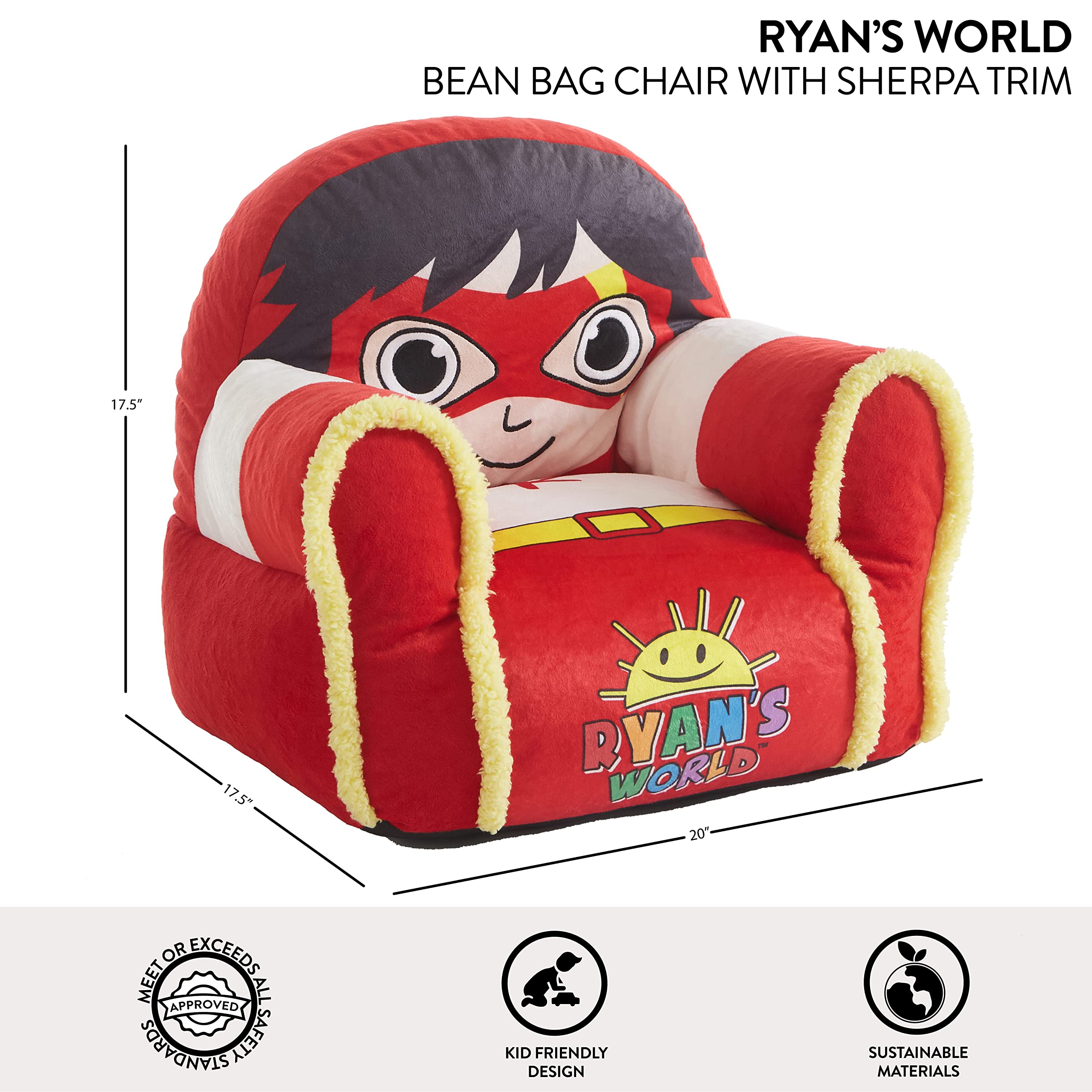 Amazon.com: Idea Nuova Ryan's World Plush Bean Bag Chair with