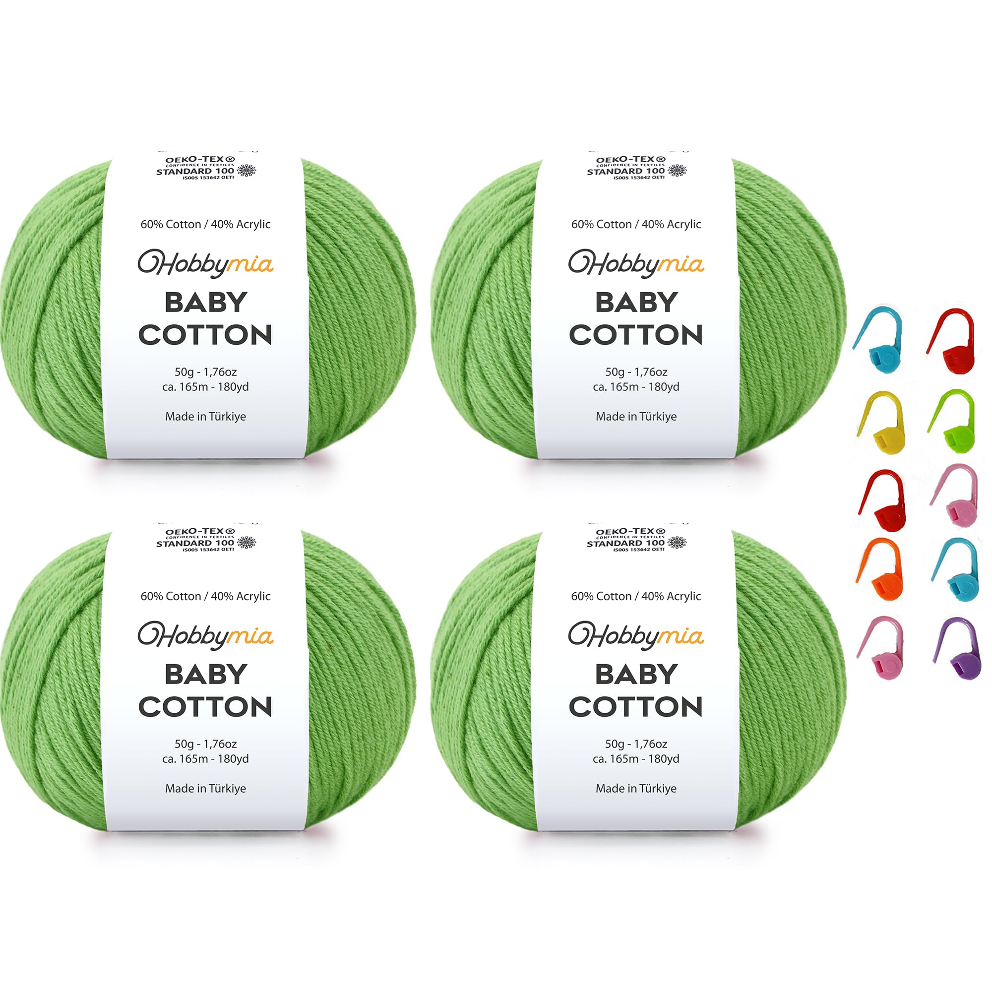 Baby Cotton Blend Yarn – Soft Sport Weight Yarn for Crochet & Amigurumi - 50g/180yds - 60% Cotton 40% Acrylic - Ideal for Baby & Knitting Proj.(Neon Green, 1 Ball) — view 105