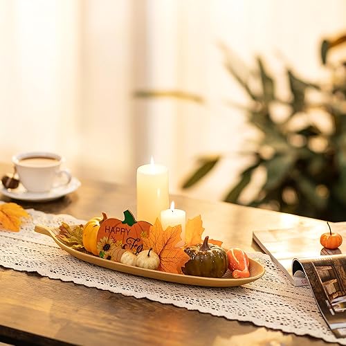 Miniatura 17 de Hanobe Bandeja decorativa de madera de hoja: Bandeja de madera en forma de hoja para llave de decoración tazón de plato para vela de cristal Blanco