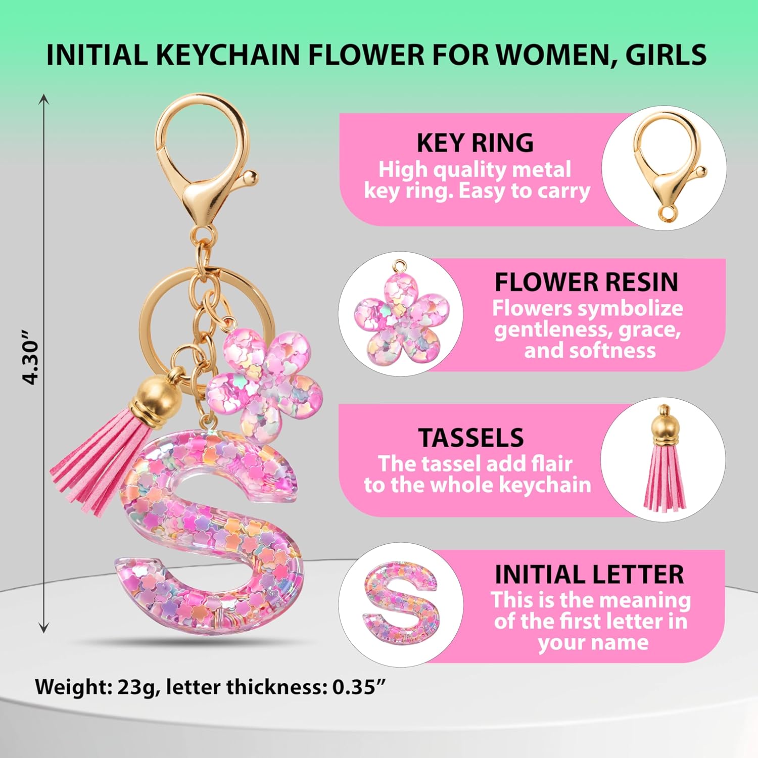 Flower Resin Initial Keychain – Personalized Alphabet Keyring for Women, Girls – Cute Letter Key chain for Bag Charms - Image 2